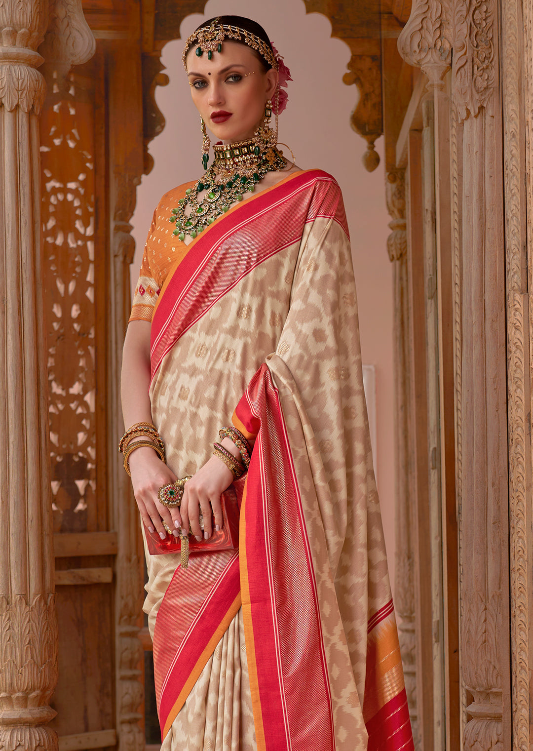 Ivory Woven Patola Silk Saree