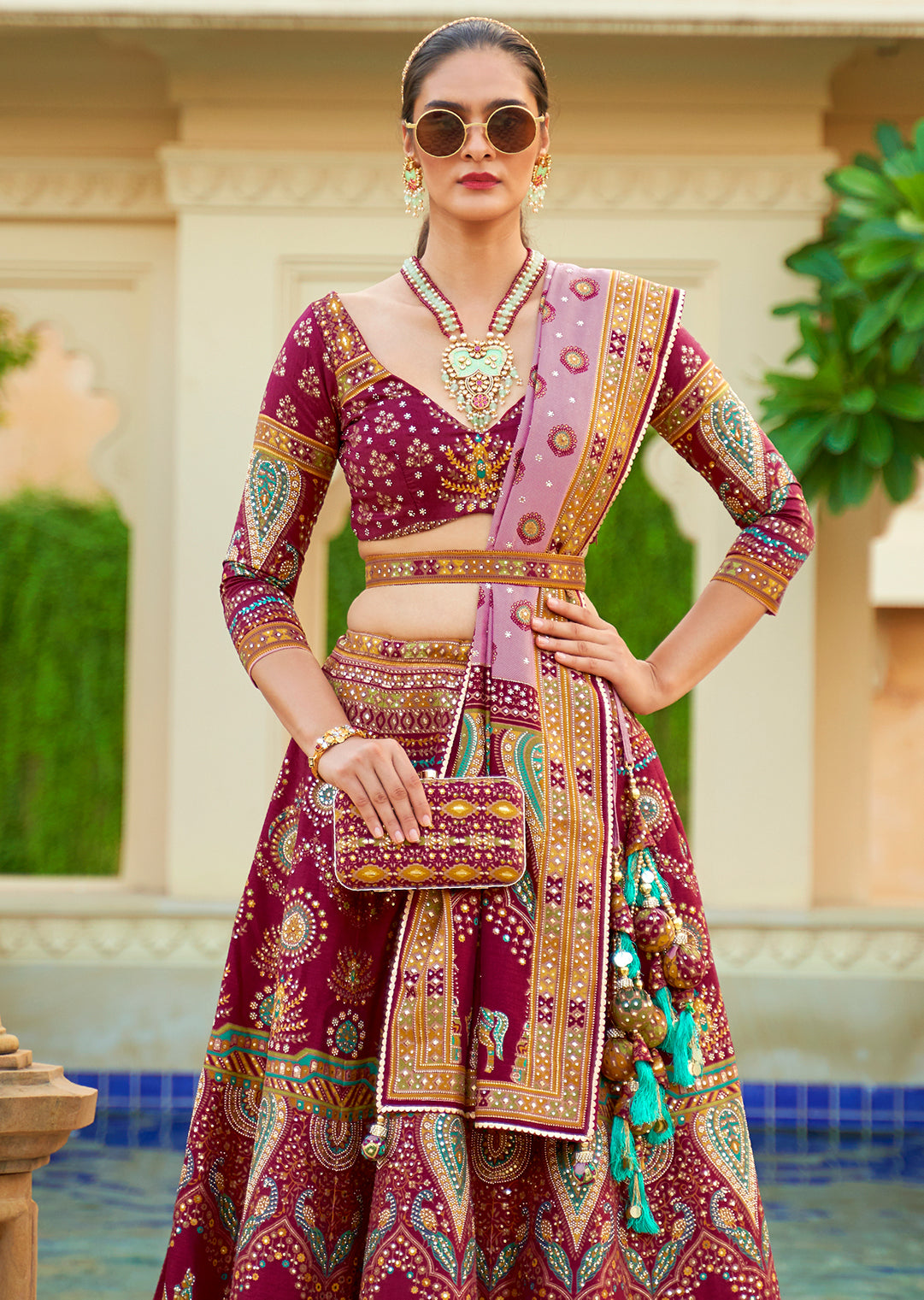 Maroon Red Woven Traditional Rajwadi Patola Silk Lehenga