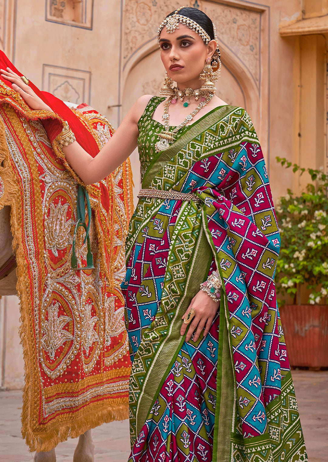 Olive Green Woven Patola Silk Saree