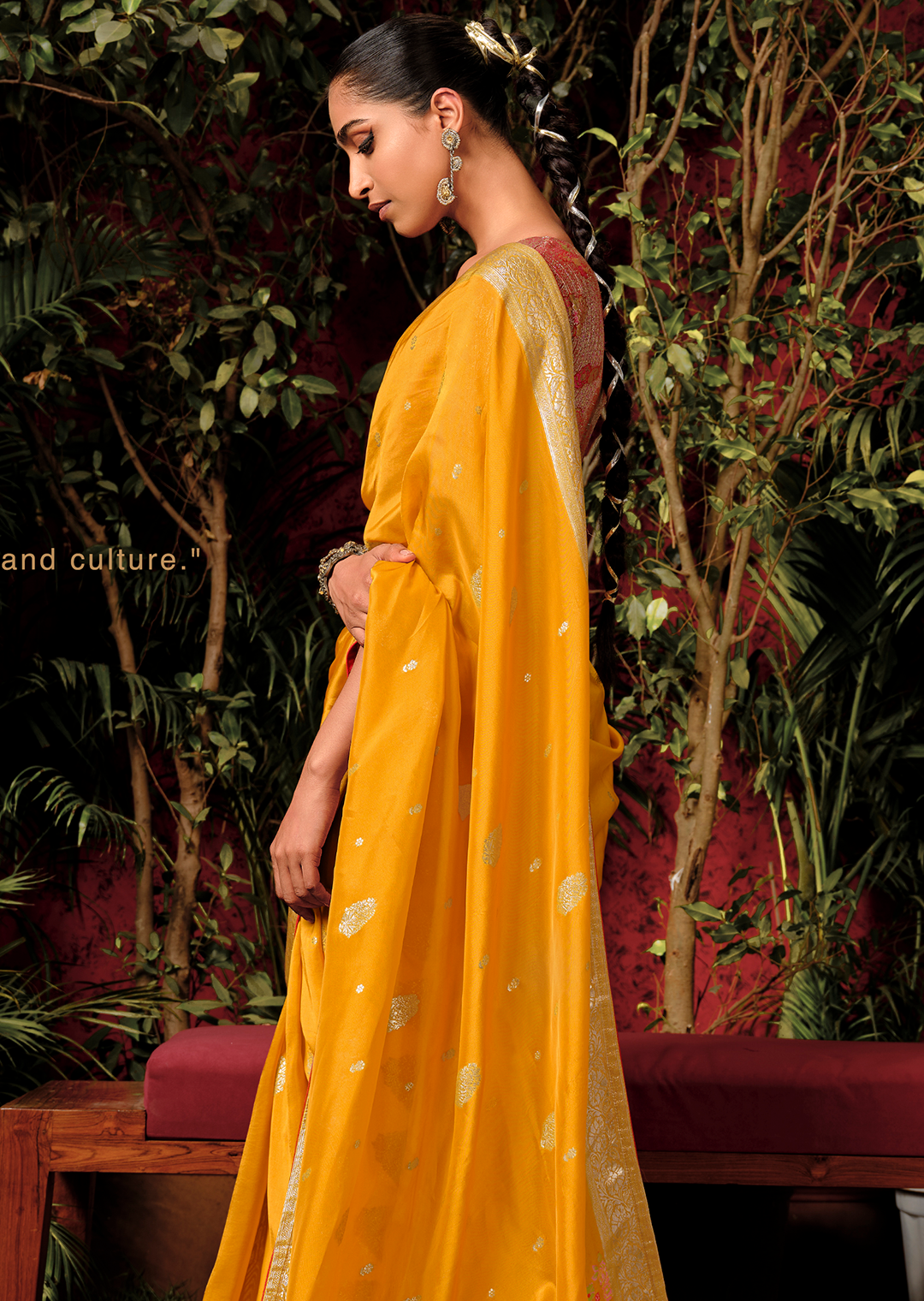 Golden Yellow Woven Pure Viscose Dola Silk Banarasi Saree