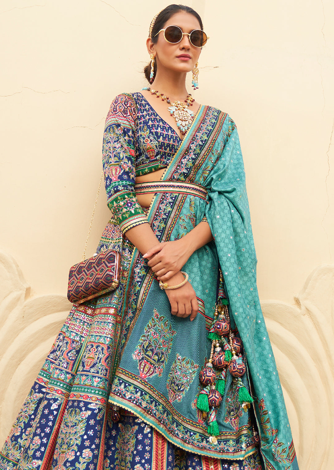 Blue Woven Traditional Rajwadi Patola Silk Lehenga