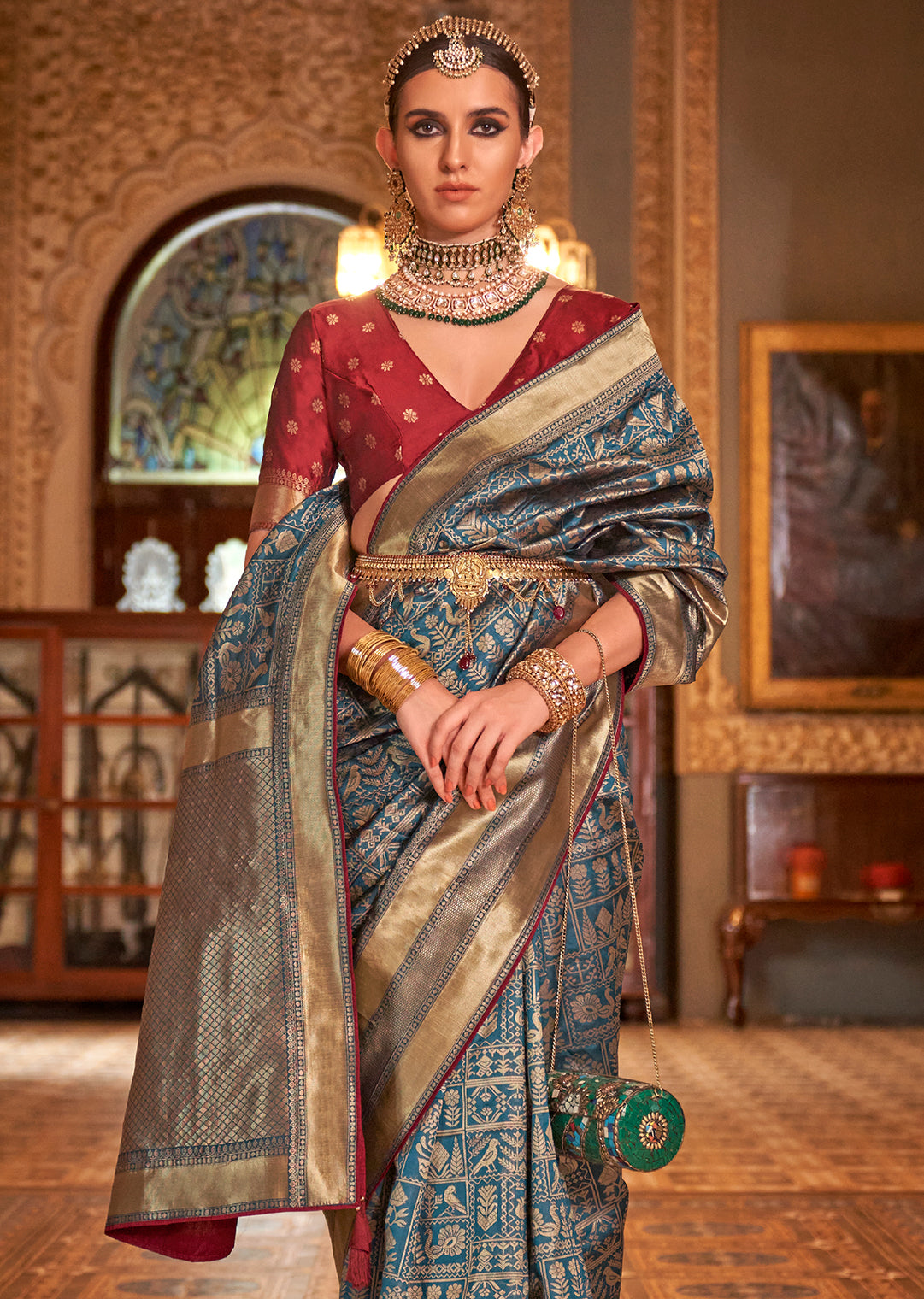 Steel Blue Woven Royal Patola Silk Saree