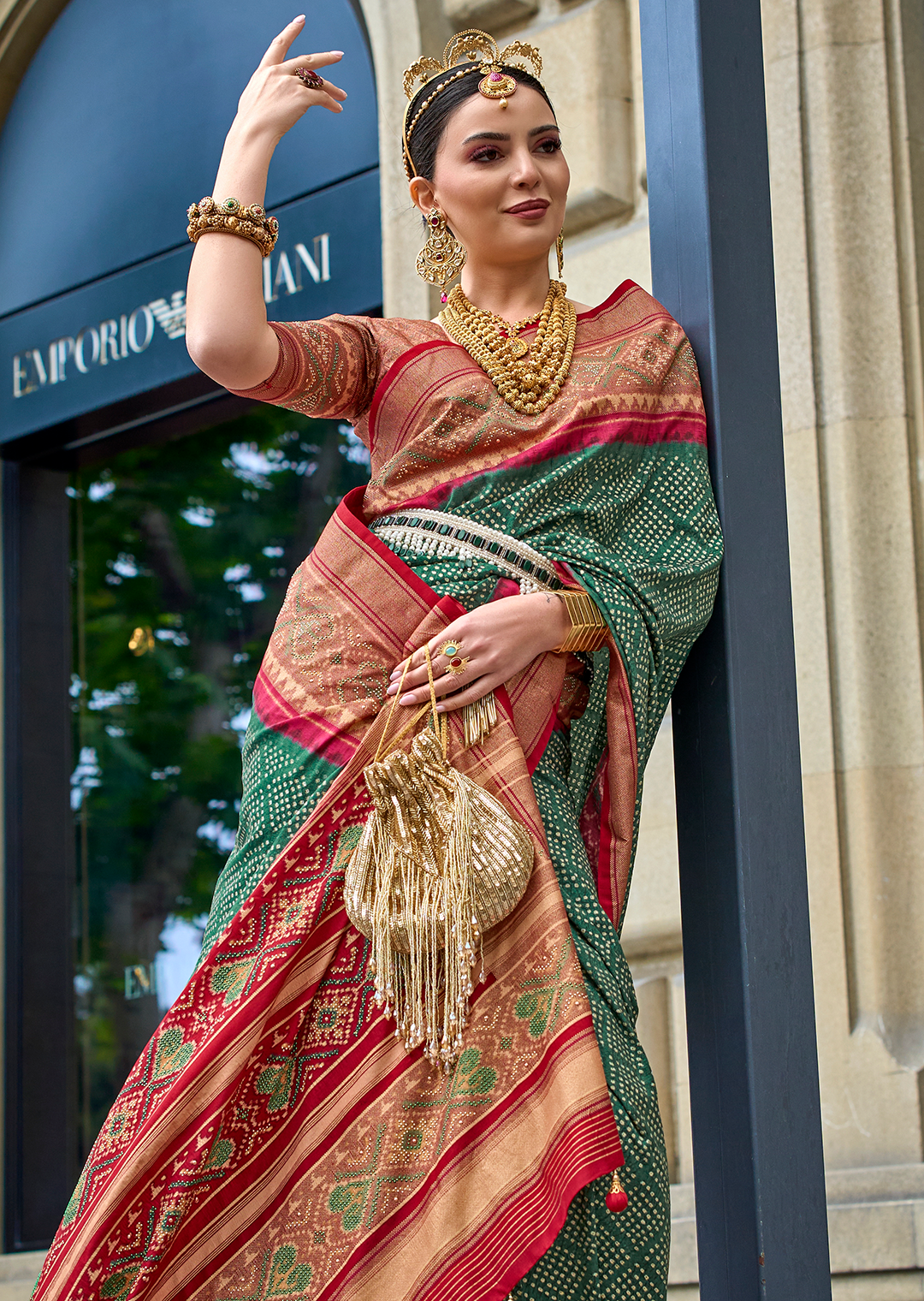 Bottle Green Woven Royal Traditional Patola Silk Saree