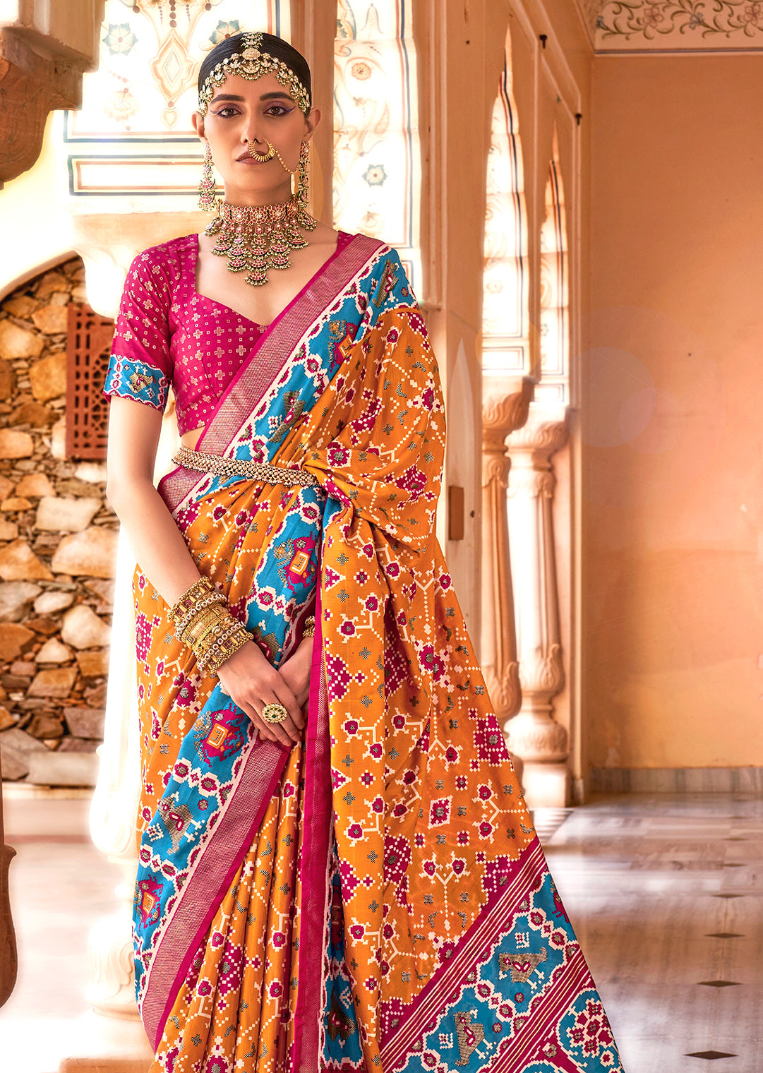 Mustard Yellow Woven Patola Silk Saree