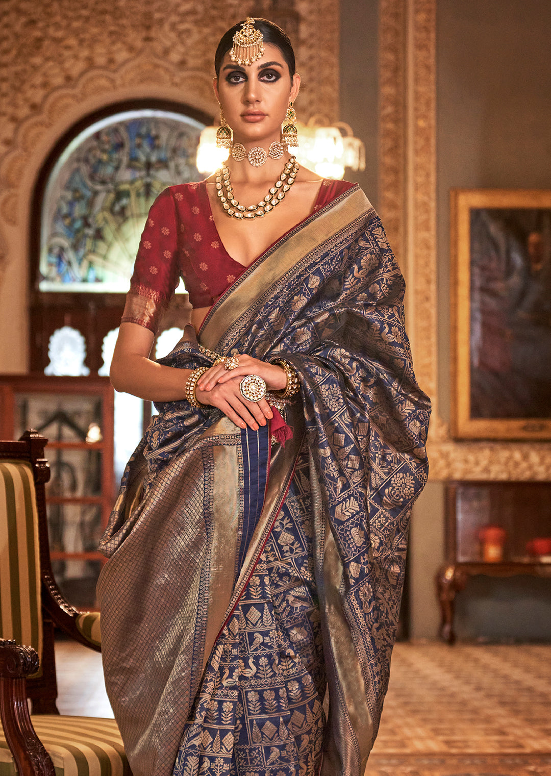 Navy Blue Woven Royal Patola Silk Saree