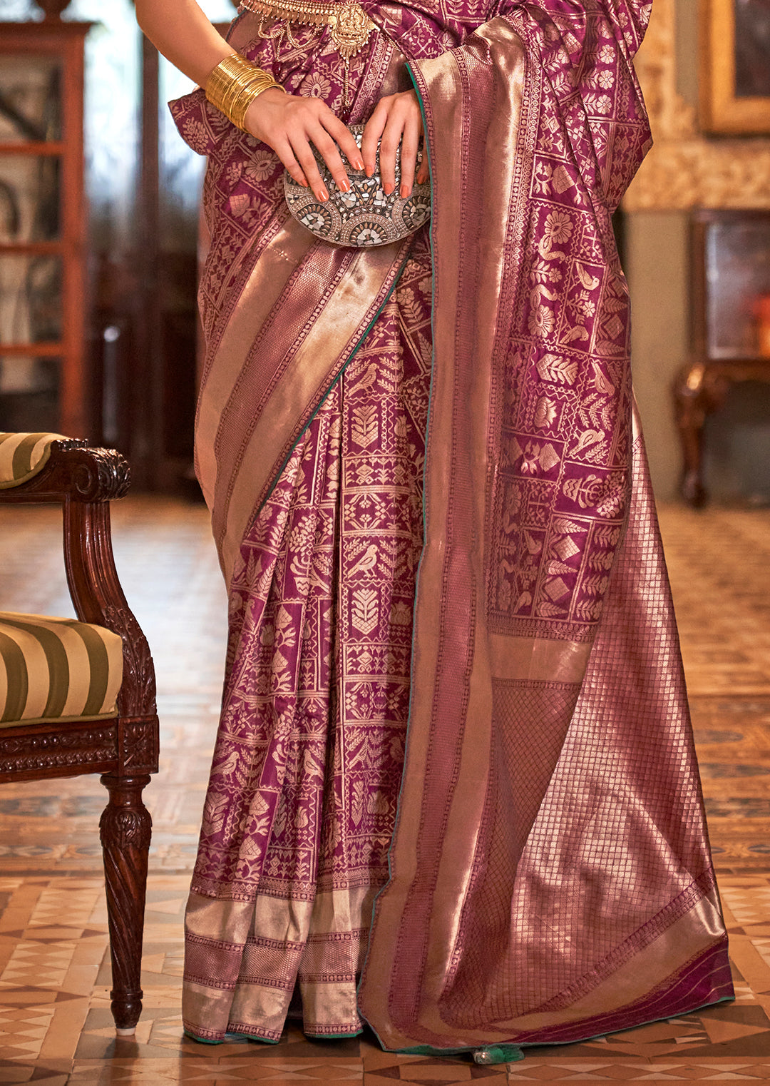 Plum Purple Woven Royal Patola Silk Saree