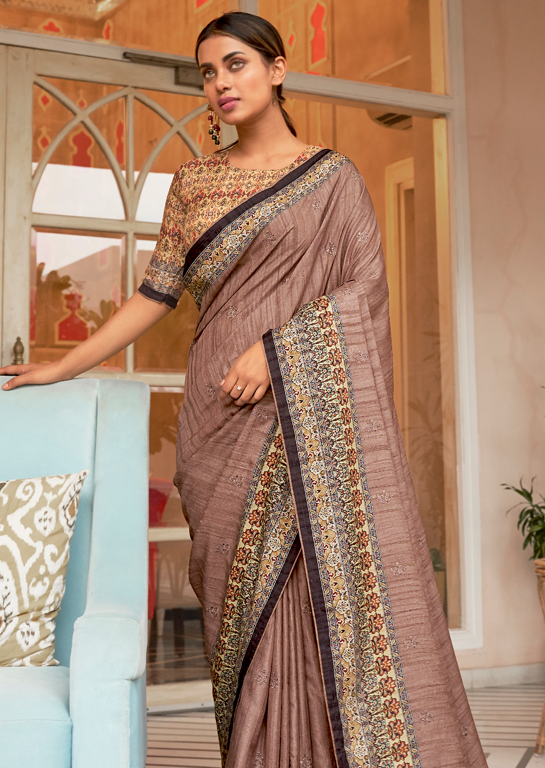 Brown Woven Pure Handloom Khaddi Jute Silk Saree