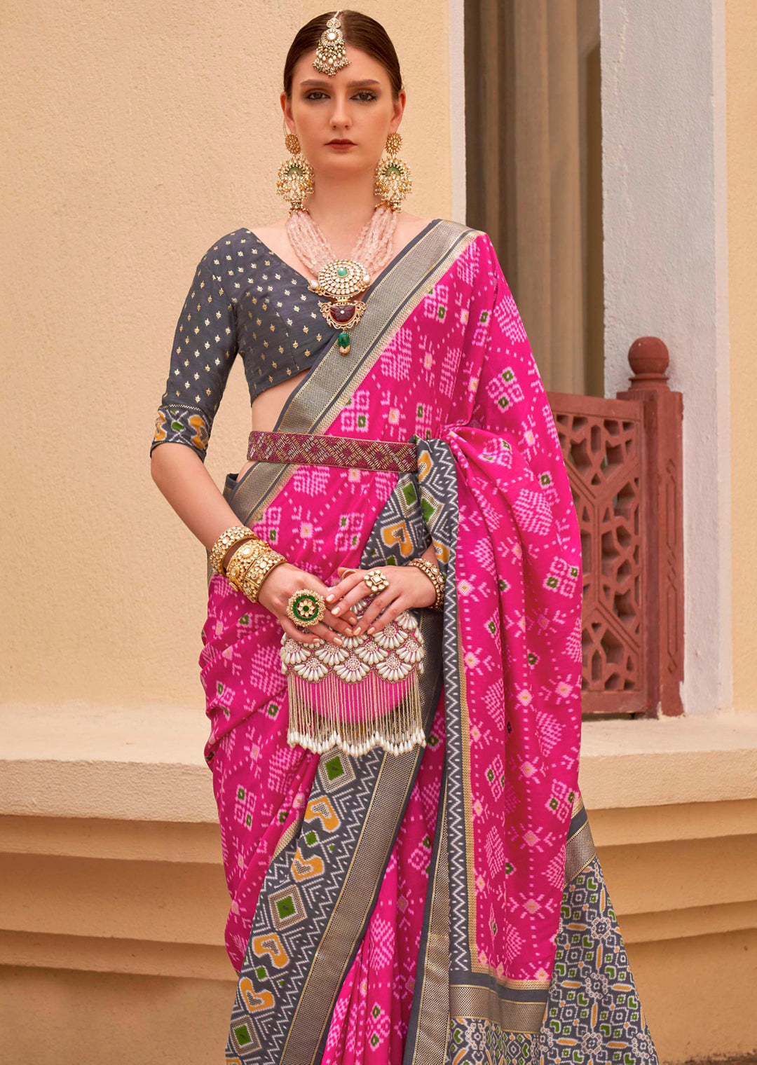 Magenta Pink Woven Traditional Patola Silk Saree