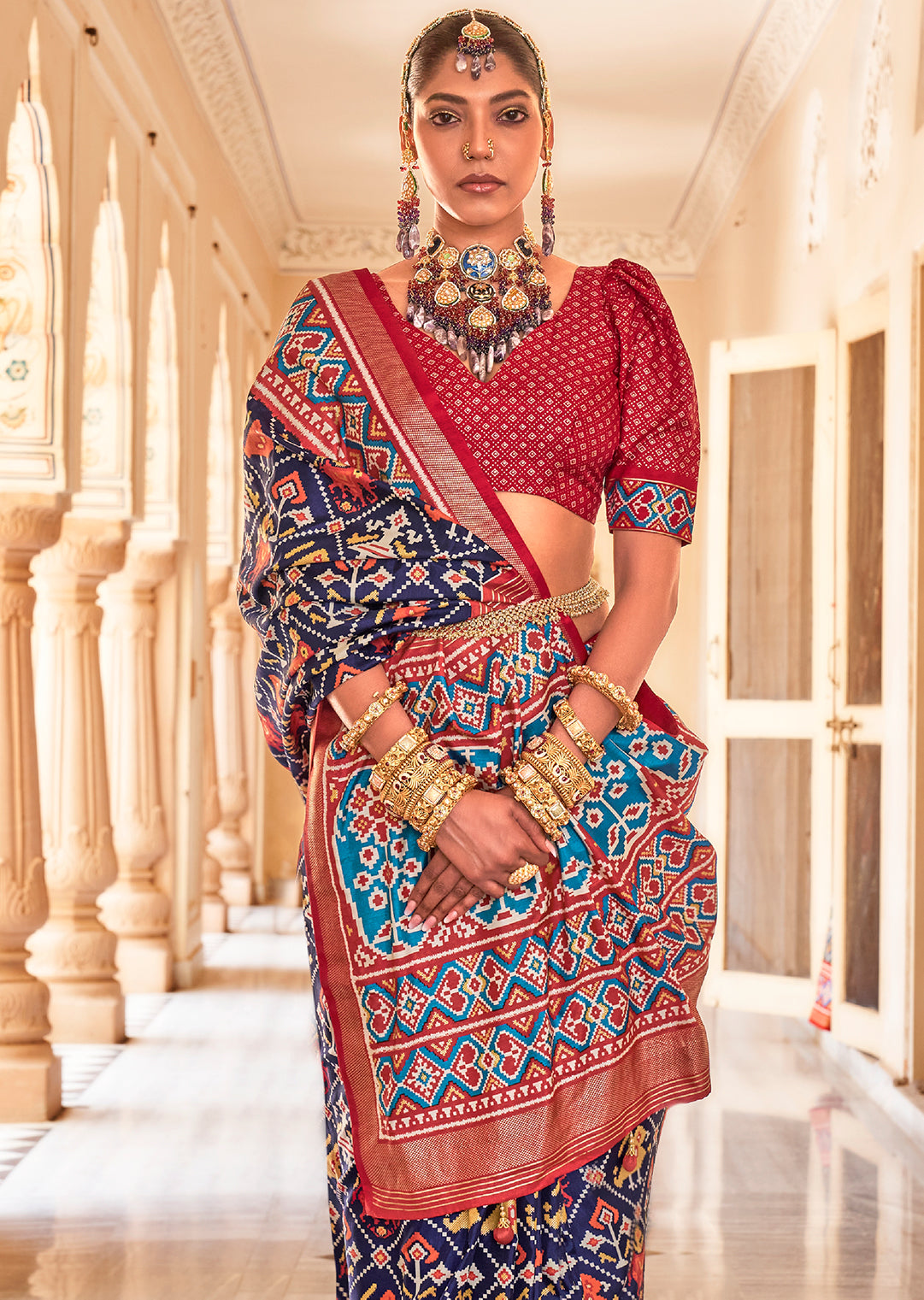 Navy Blue Woven Patola Silk Saree