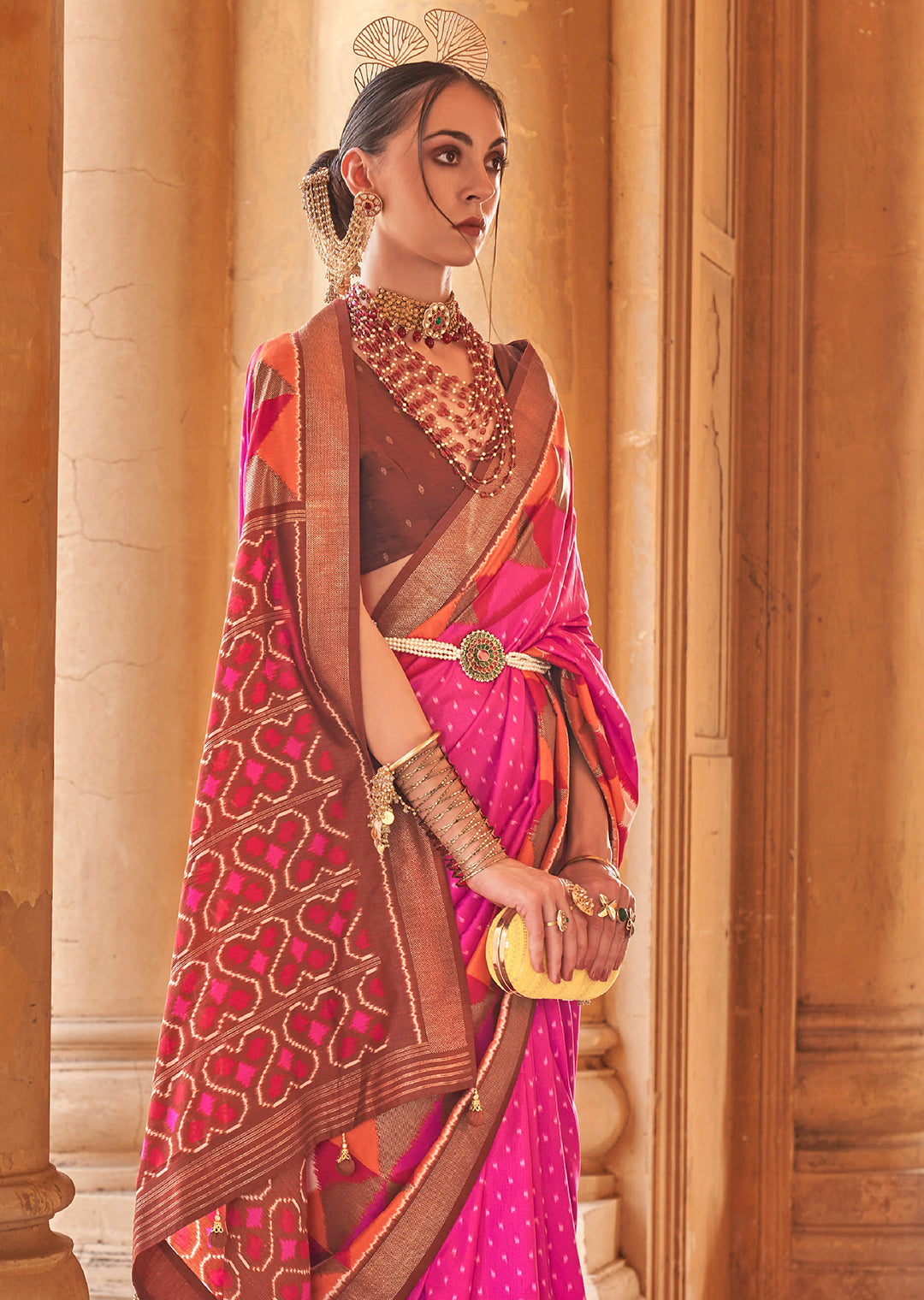 Rani Pink Woven Patola Silk Saree