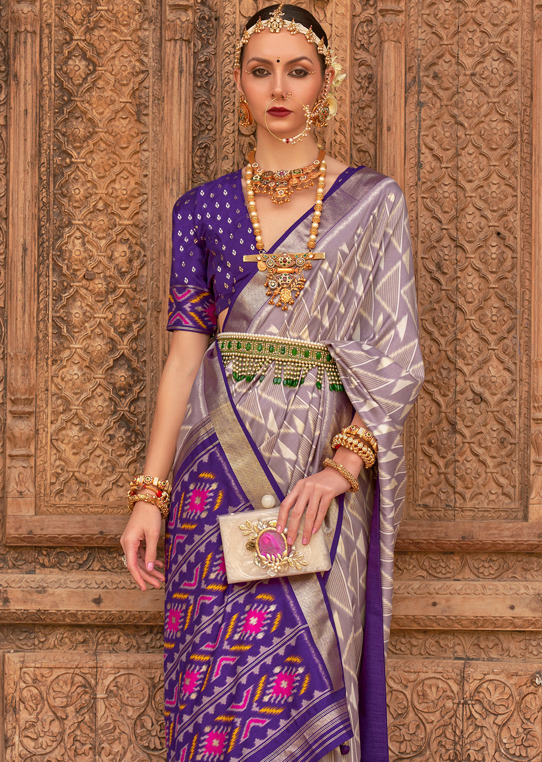 Heather Purple Woven Patola Silk Saree