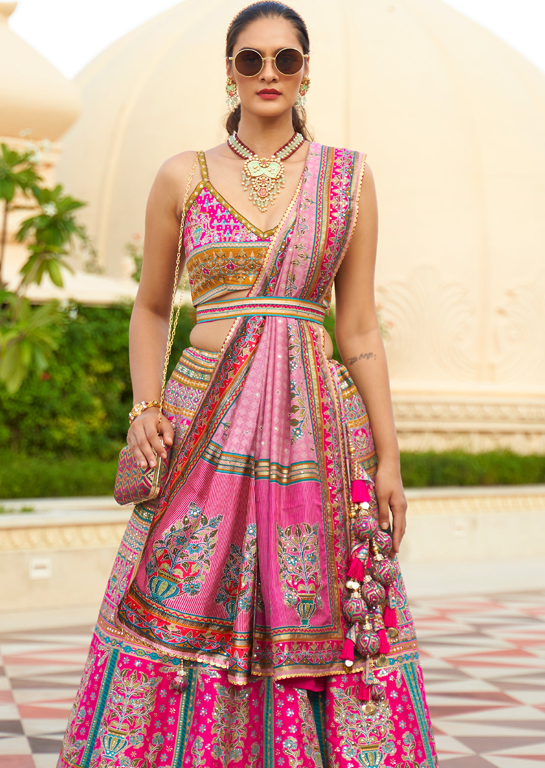 Lavender Pink Woven Traditional Rajwadi Patola Silk Lehenga