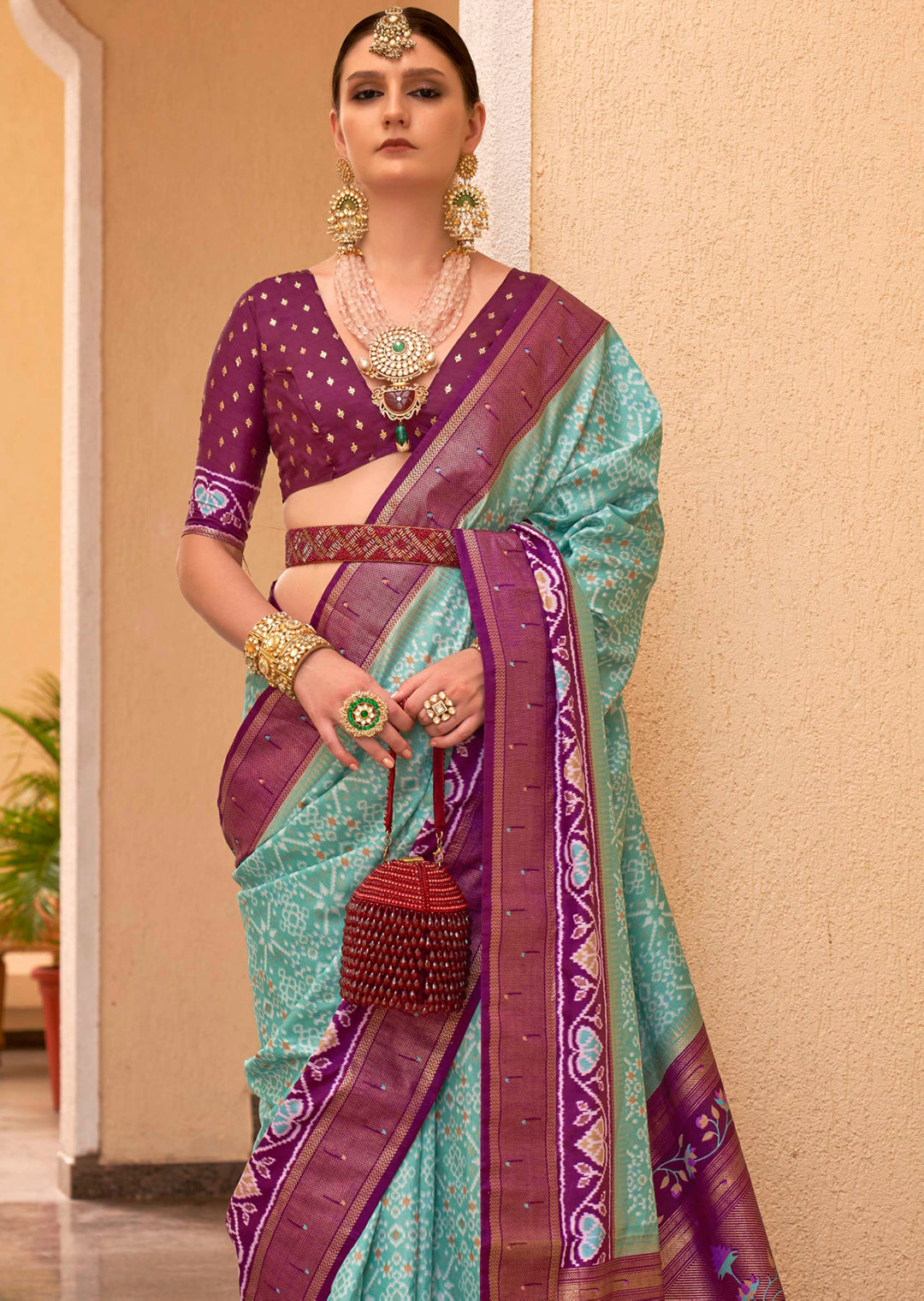 Tiffany Green Woven Traditional Patola Silk Saree