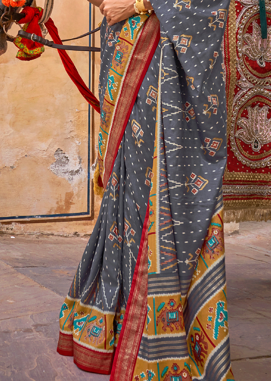 Grey Woven Patola Silk Saree