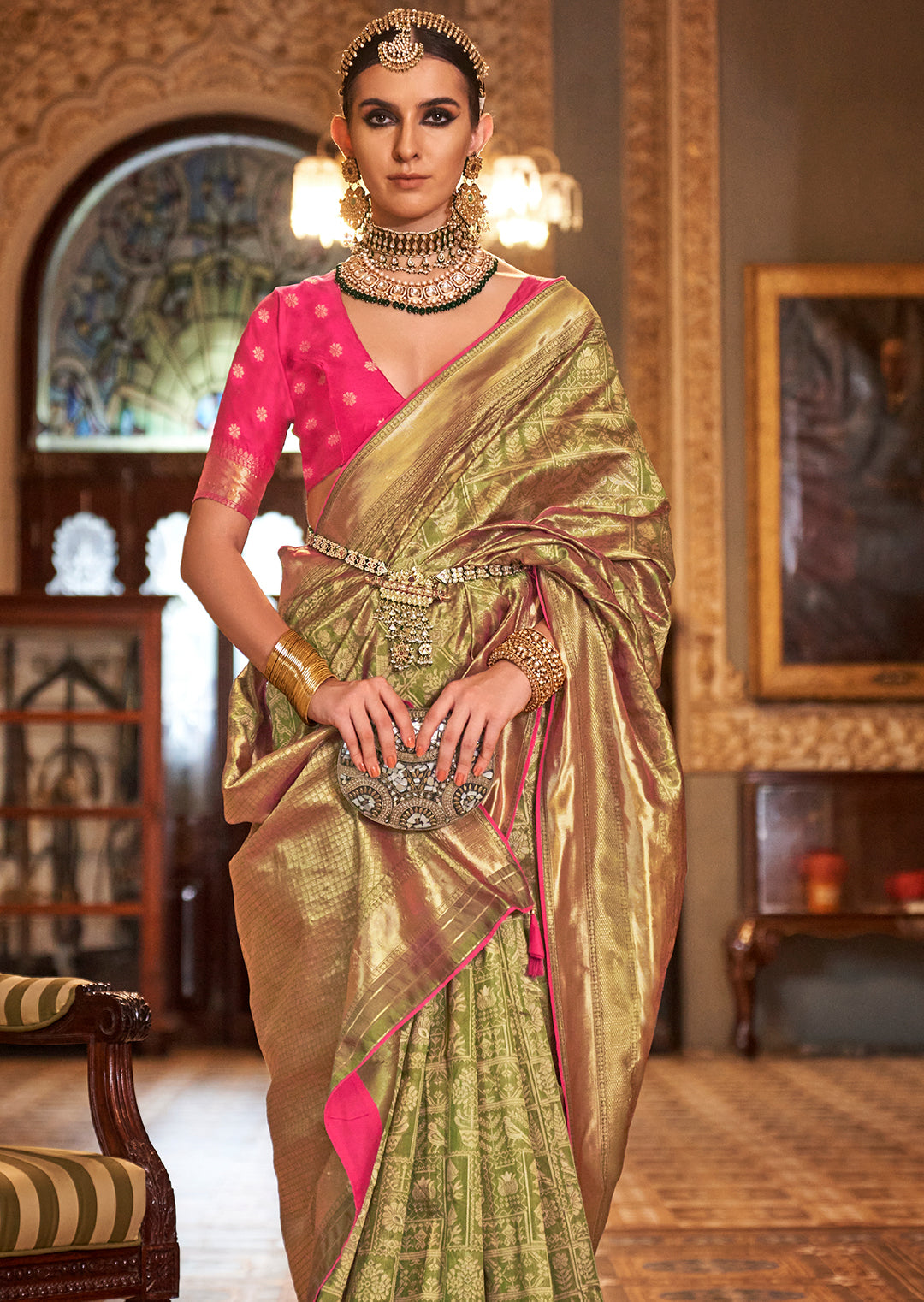 Pistachio Woven Royal Patola Silk Saree