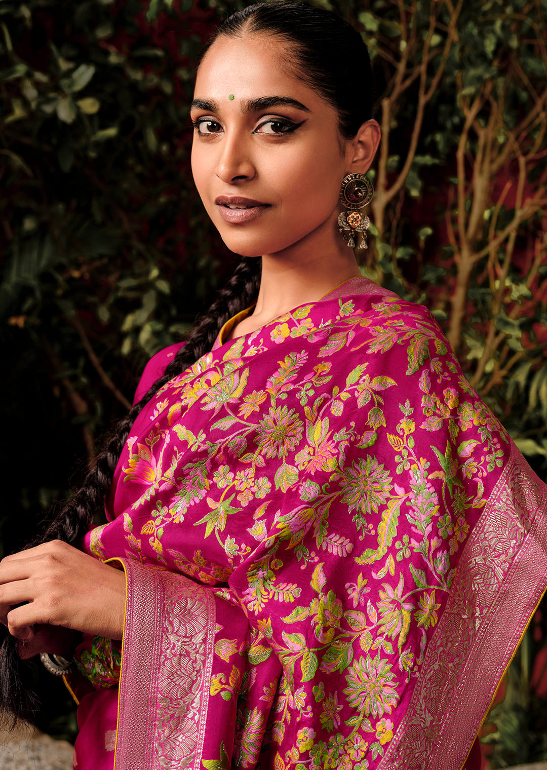 Magenta Pink Woven Pure Viscose Dola Silk Banarasi Saree