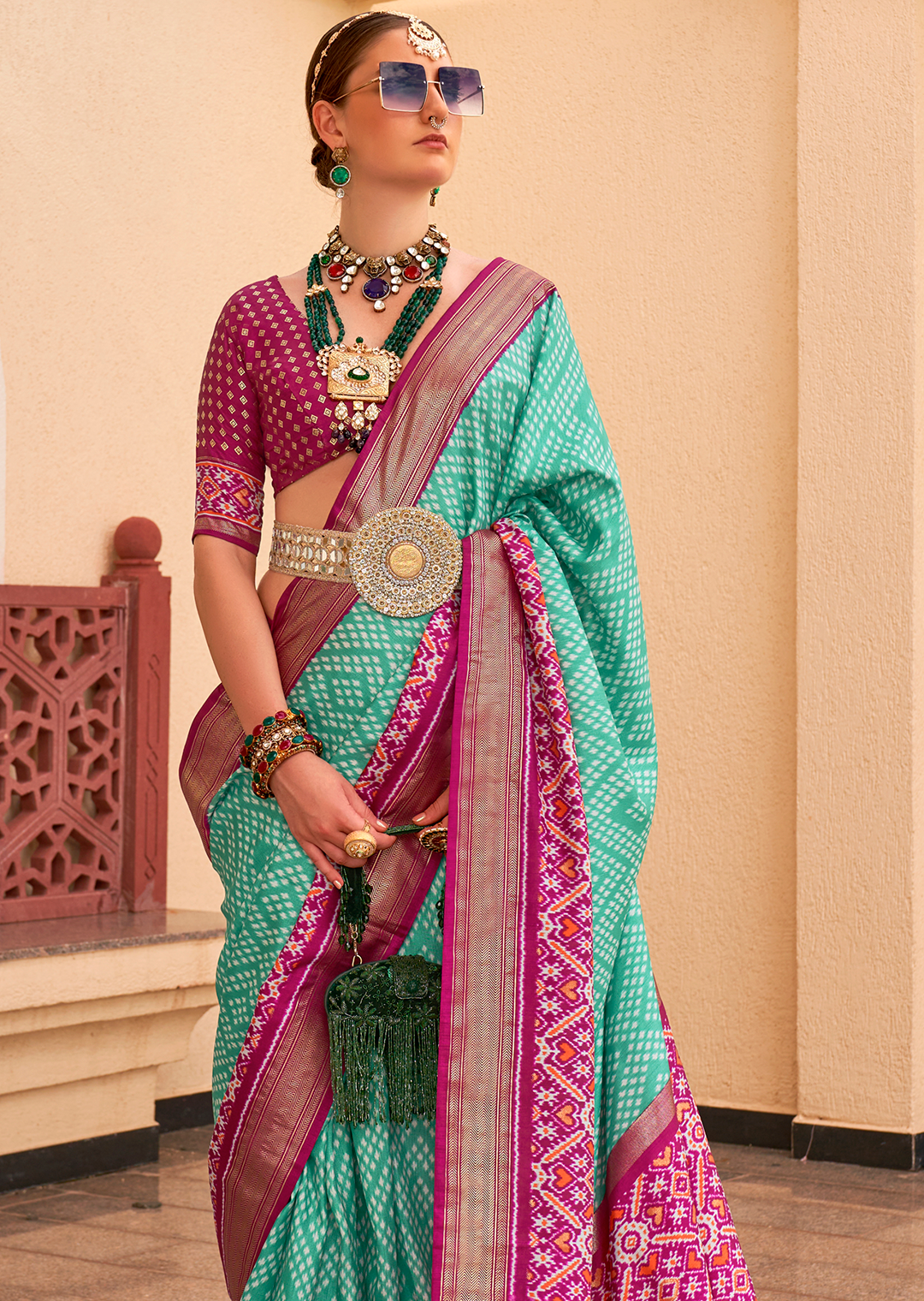 Tiffany Green Woven Patola Silk Saree