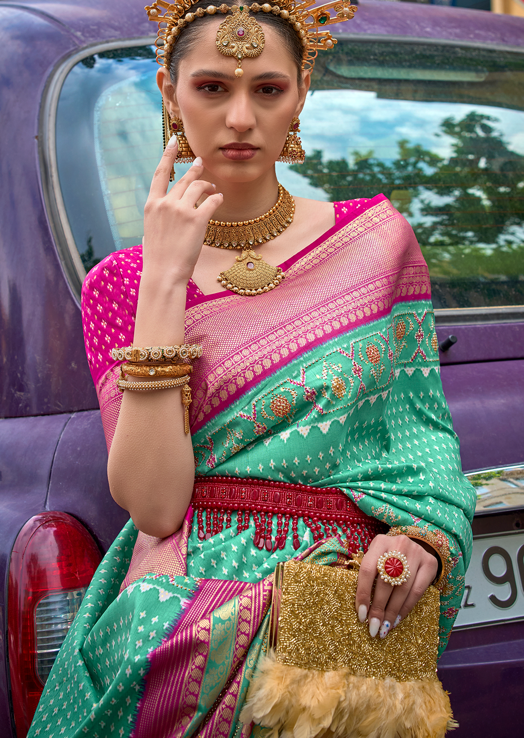 Tiffany Green Woven Royal Traditional Patola Silk Saree