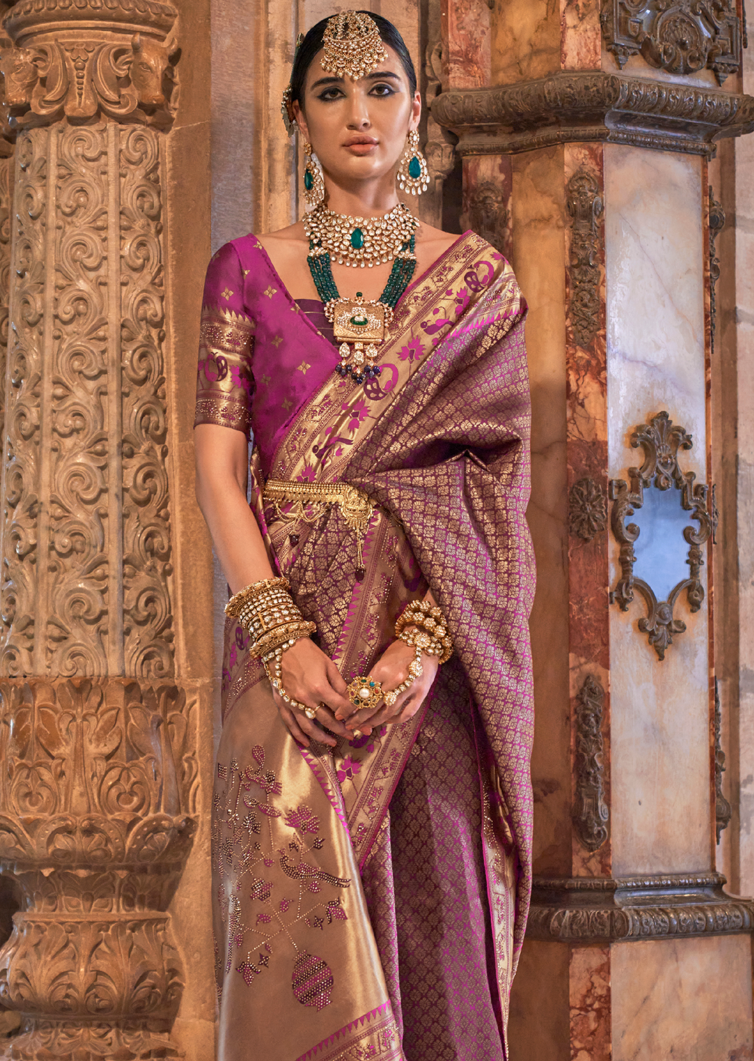 Purple Zari Woven Kanjivaram Paithani Silk Saree