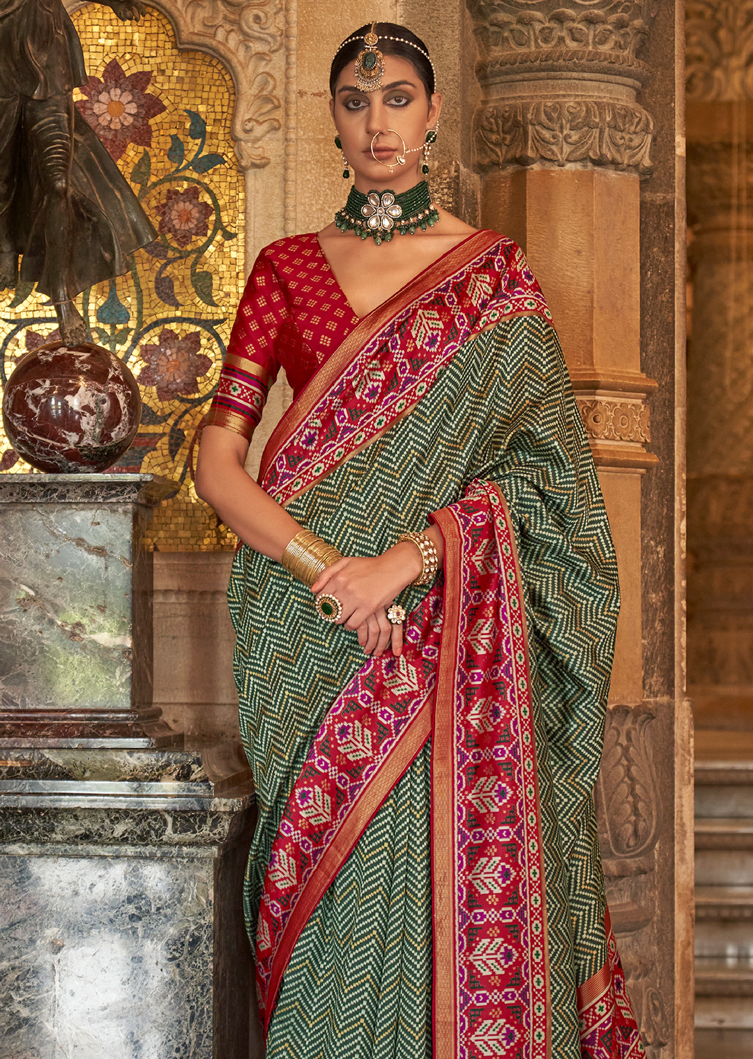 Bottle Green Woven Royal Traditional Patola Silk Saree