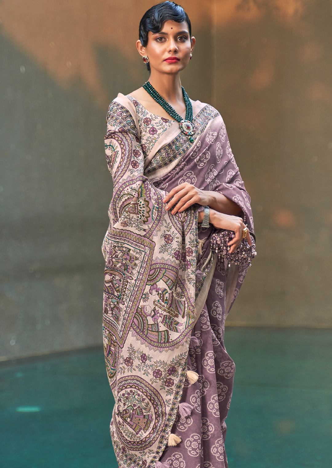 Heather Purple Woven handloom Chanderi Cotton Saree