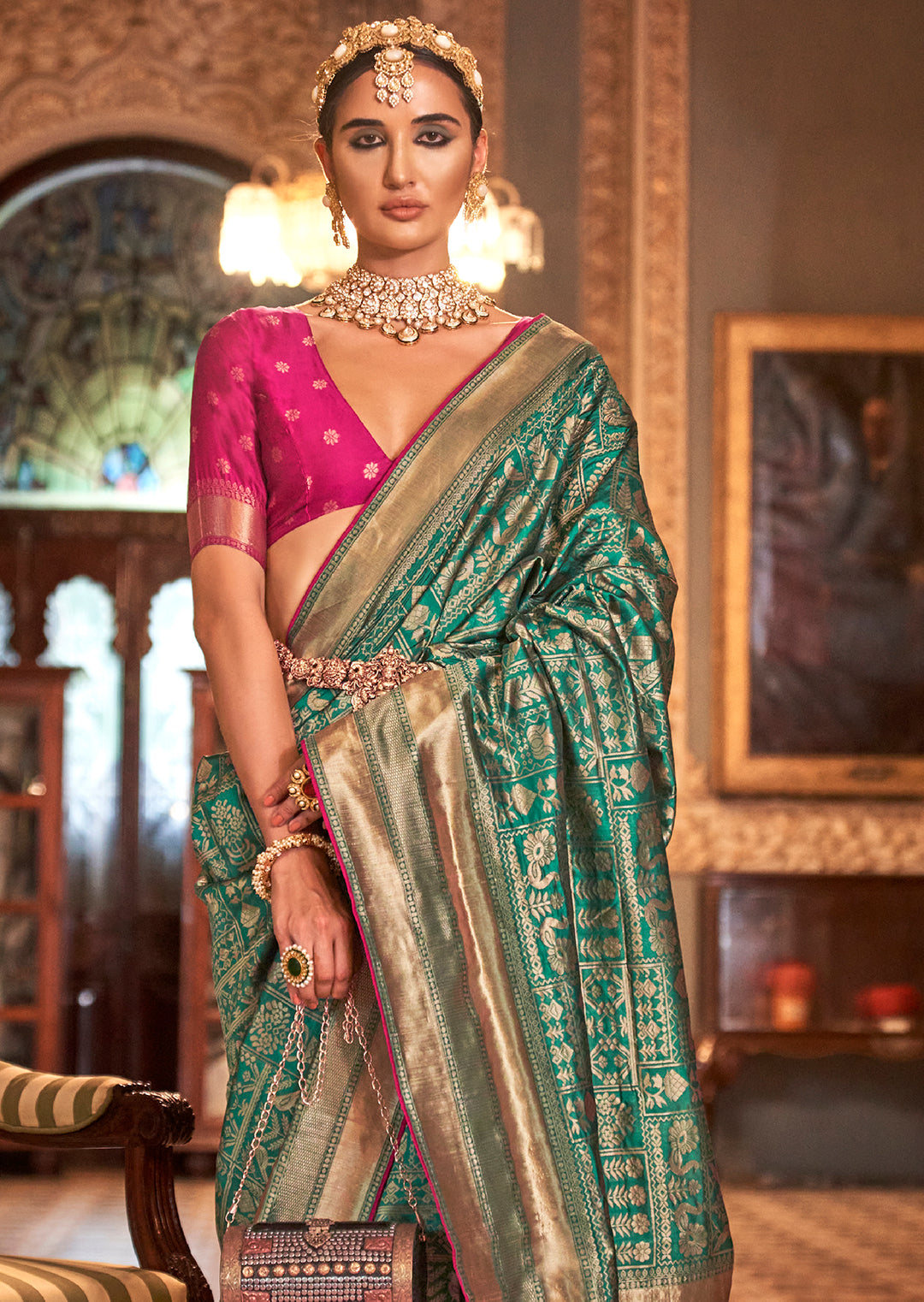 Turquoise Green Woven Royal Patola Silk Saree