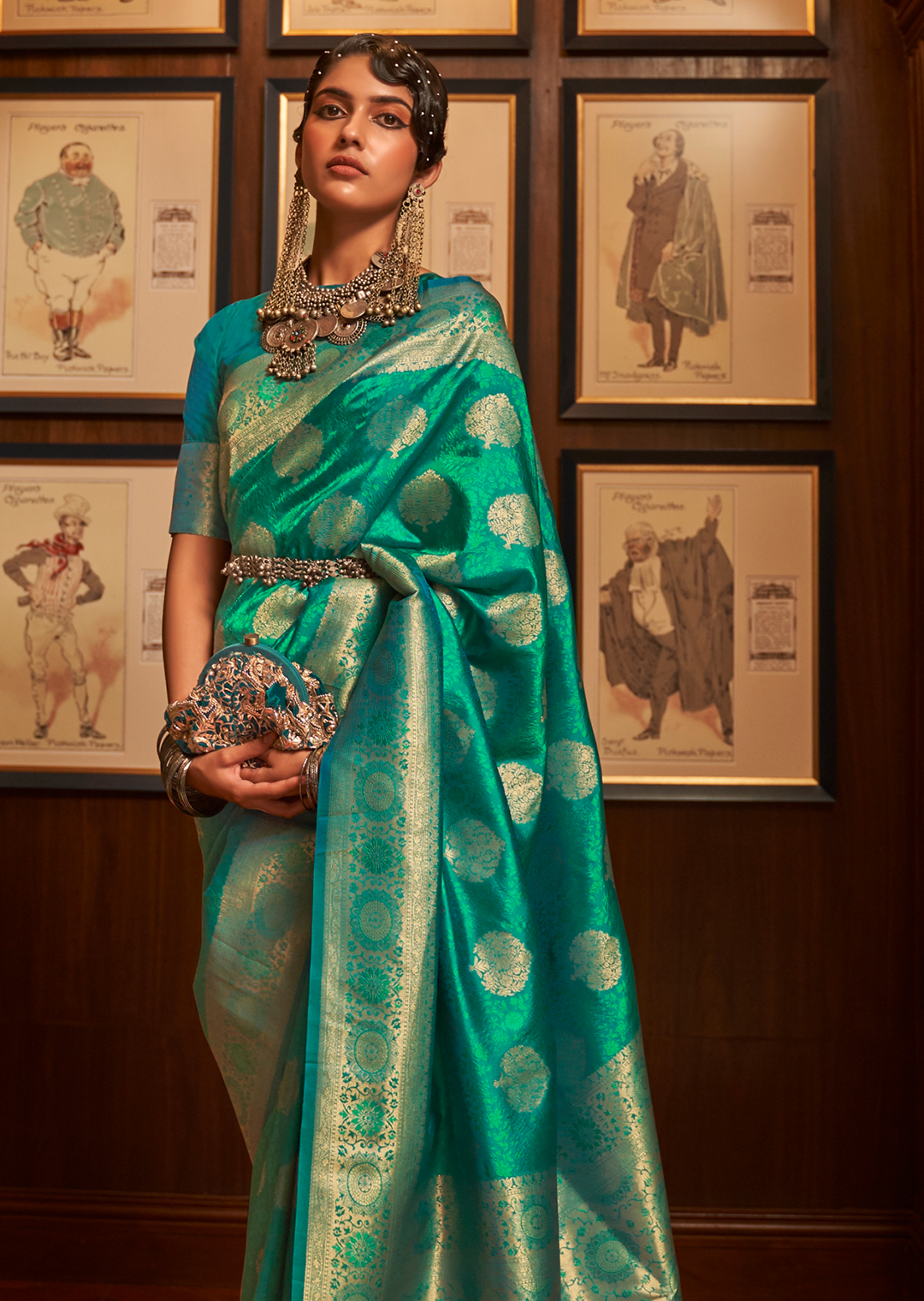 TURQUOISE GREEN ZARI WOVEN HANDLOOM BANARASI SILK SAREE