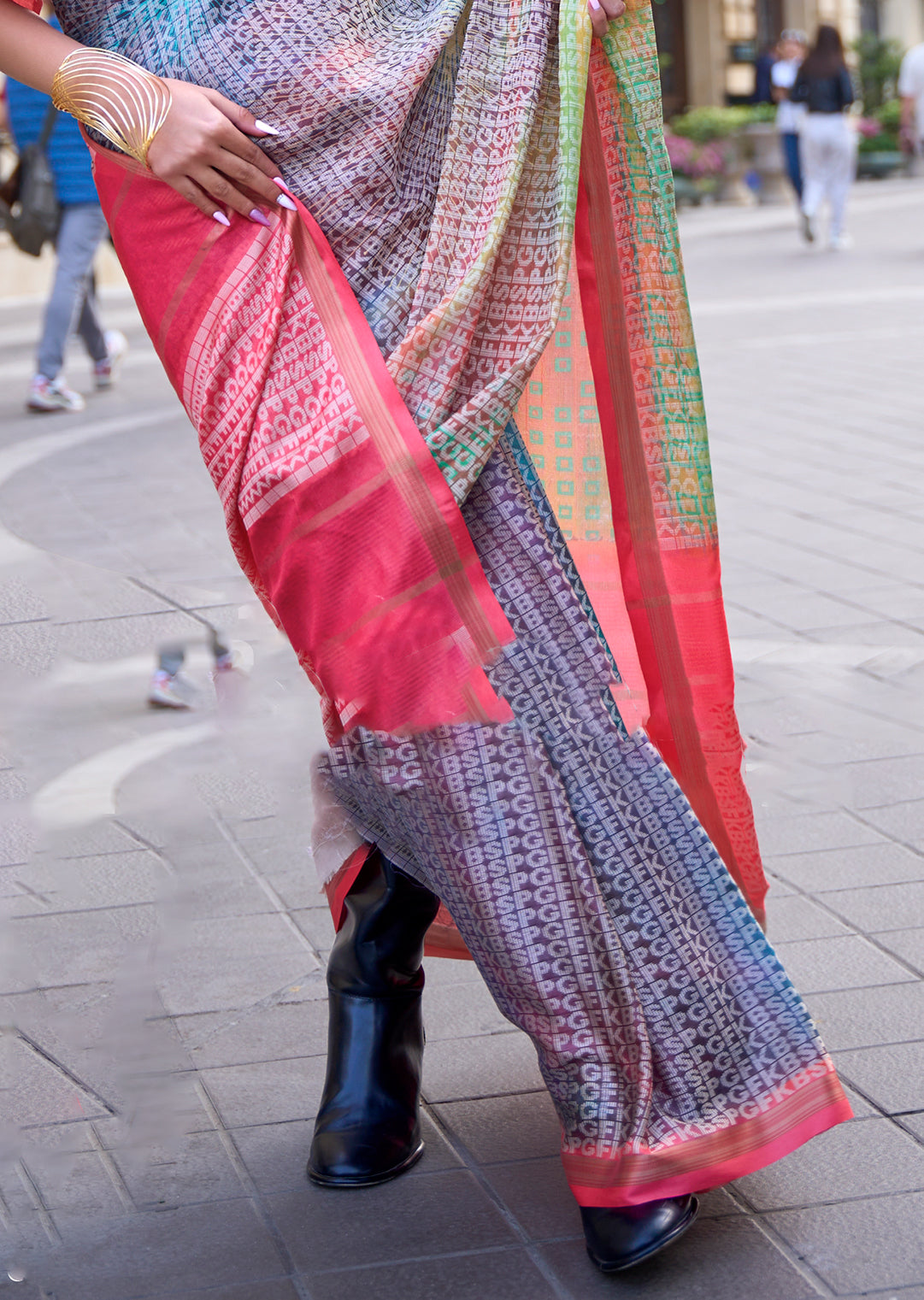 Grey Woven Digital Printed Crepe Silk Saree