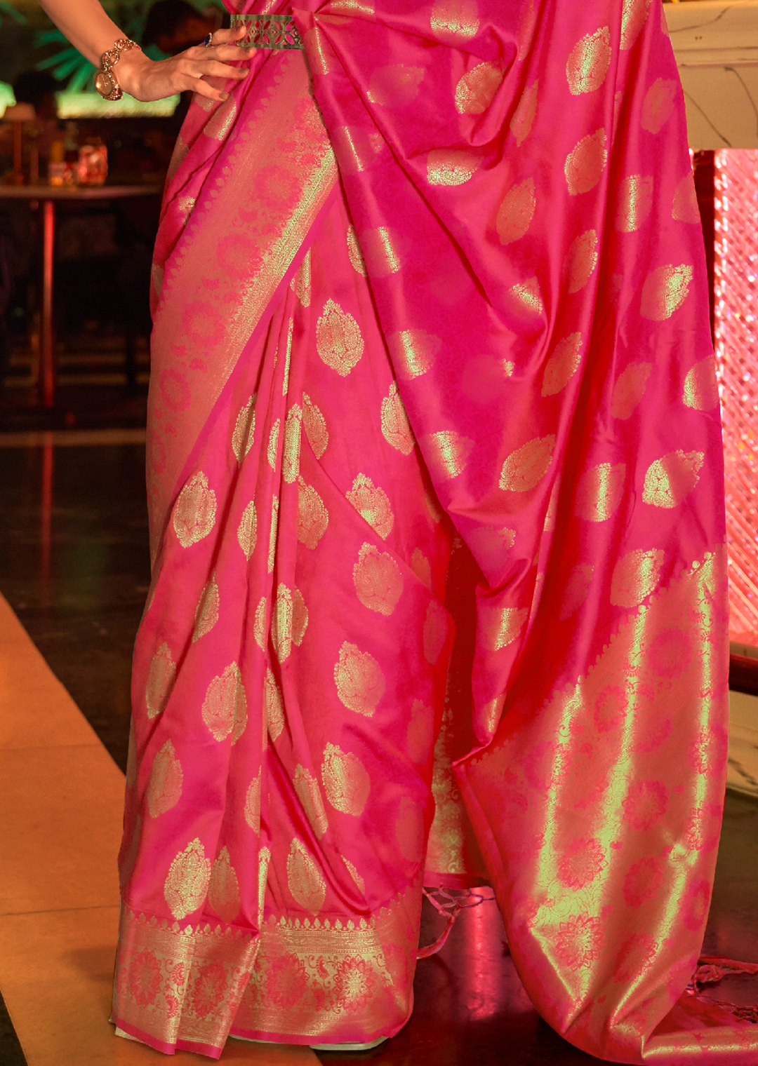 Ruby Pink Zari Woven Pure Handloom Banarasi Silk Saree