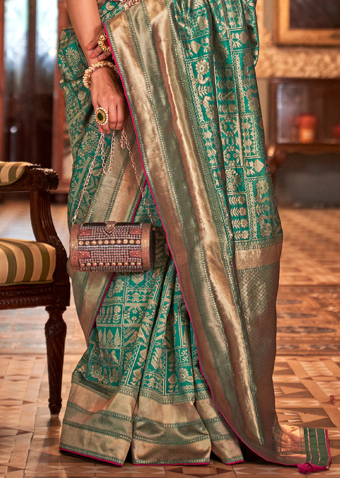 Turquoise Green Woven Royal Patola Silk Saree