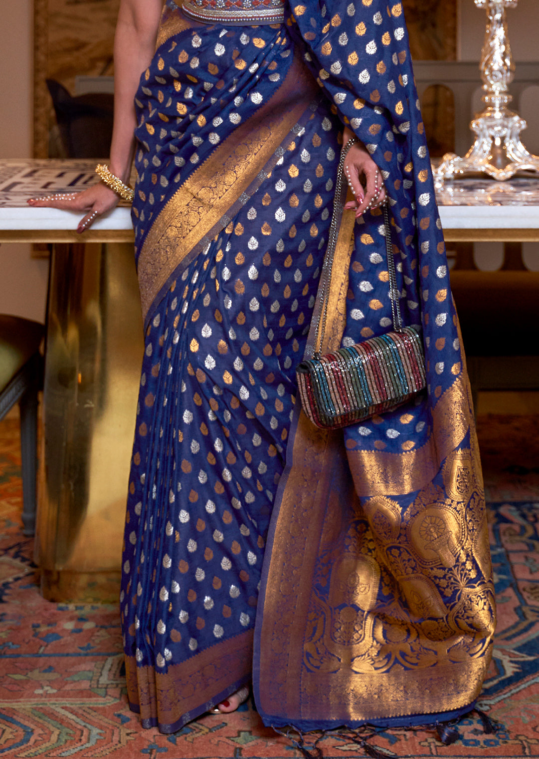 ADMIRE BLUE COPPER ZARI WOVEN PURE KHADDI GEORGETTE BANARASI SAREE