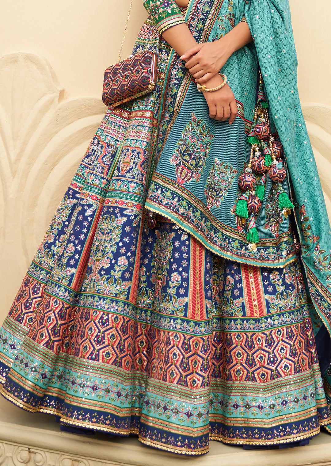 Blue Woven Traditional Rajwadi Patola Silk Lehenga