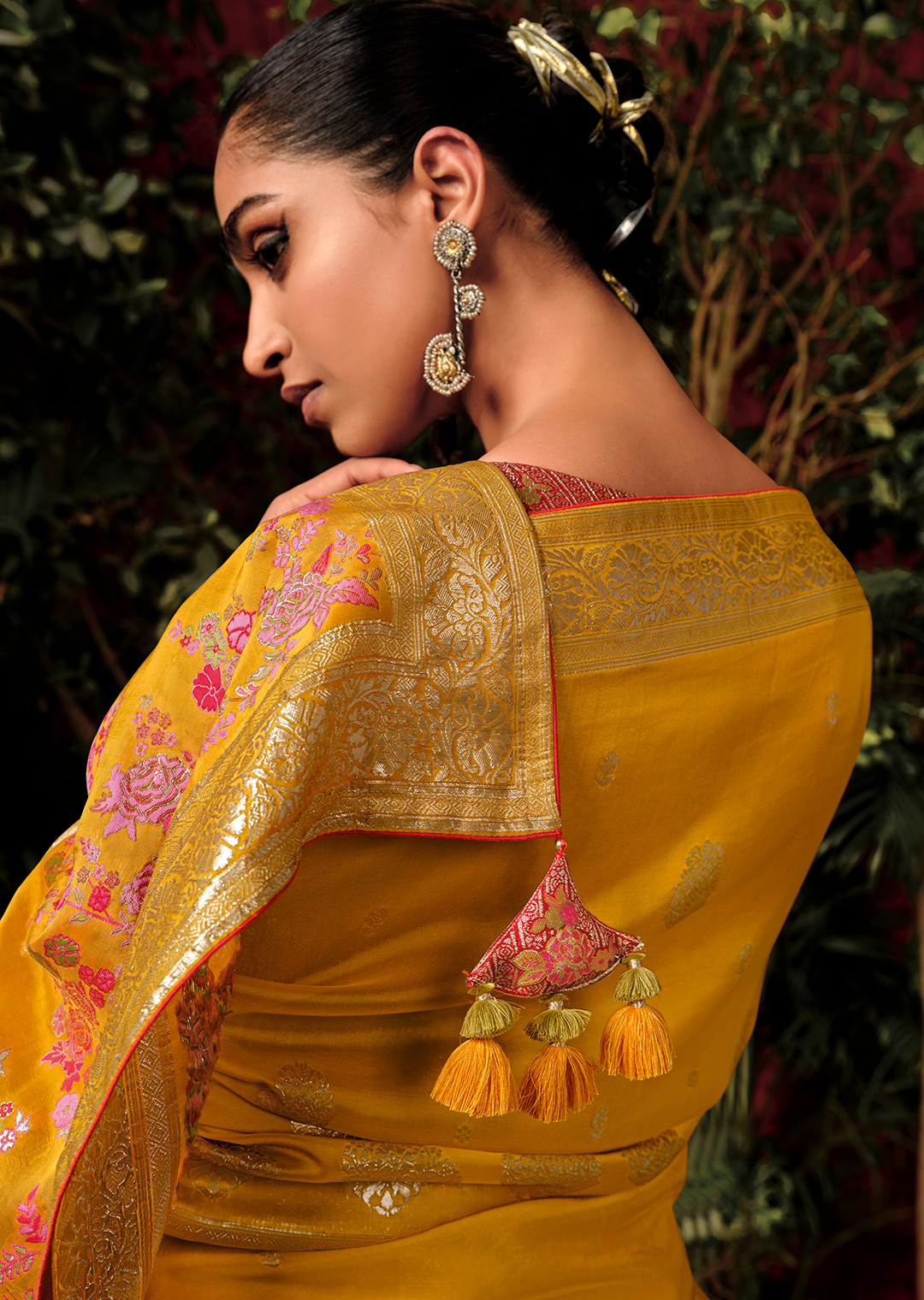 Golden Yellow Woven Pure Viscose Dola Silk Banarasi Saree