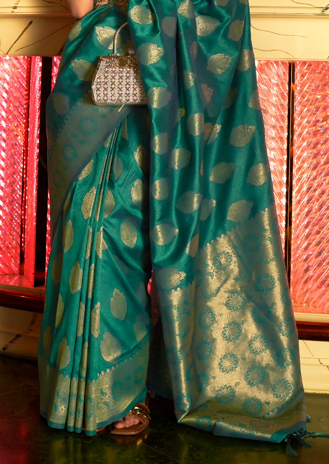 Jade Green Zari Woven Pure Handloom Banarasi Silk Saree