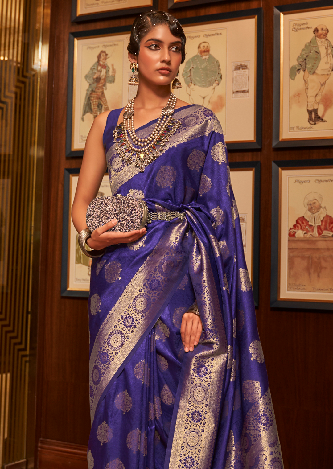 COBALT BLUE ZARI WOVEN HANDLOOM BANARASI SILK SAREE