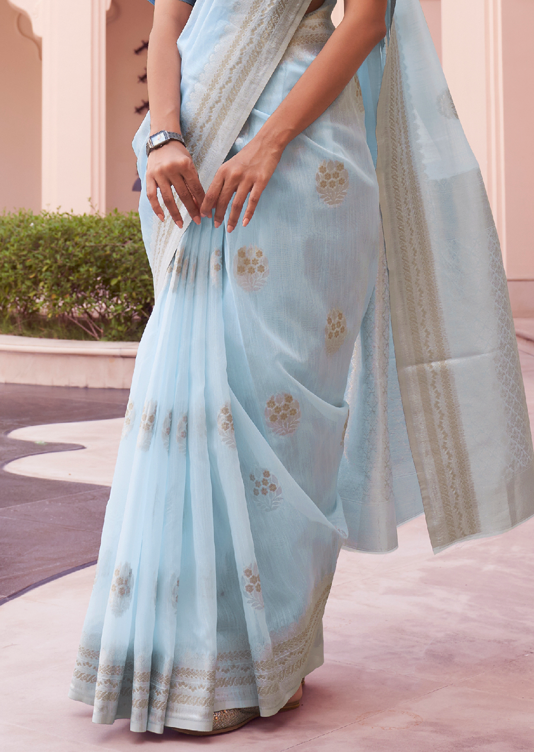 SKY BLUE  WOVEN PURE HANDLOOM LINEN SAREE