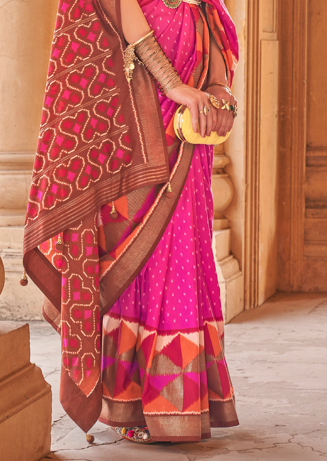 Rani Pink Woven Patola Silk Saree