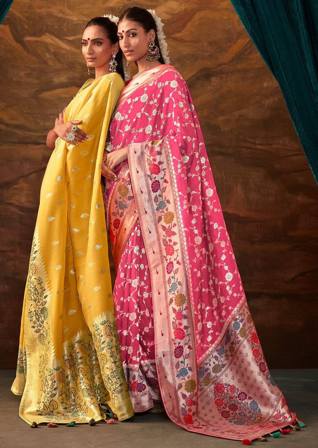 Cerise Pink Zari & Resham Woven Designer Banarasi Silk Saree