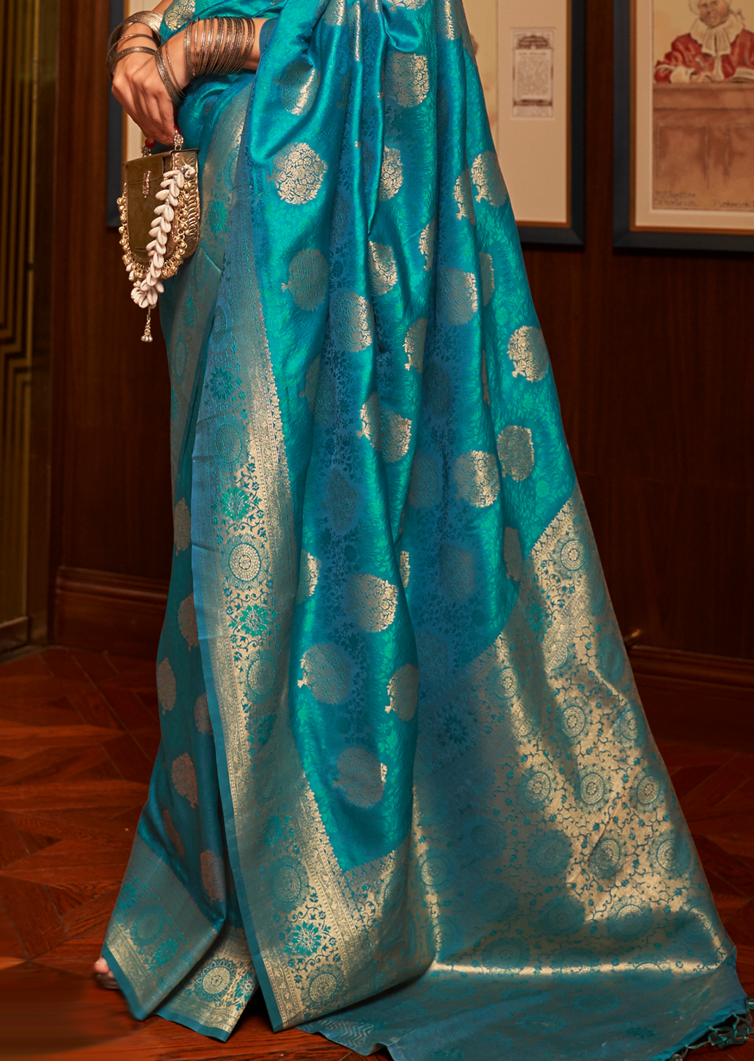 CYAN BLUE  ZARI WOVEN HANDLOOM BANARASI SILK SAREE