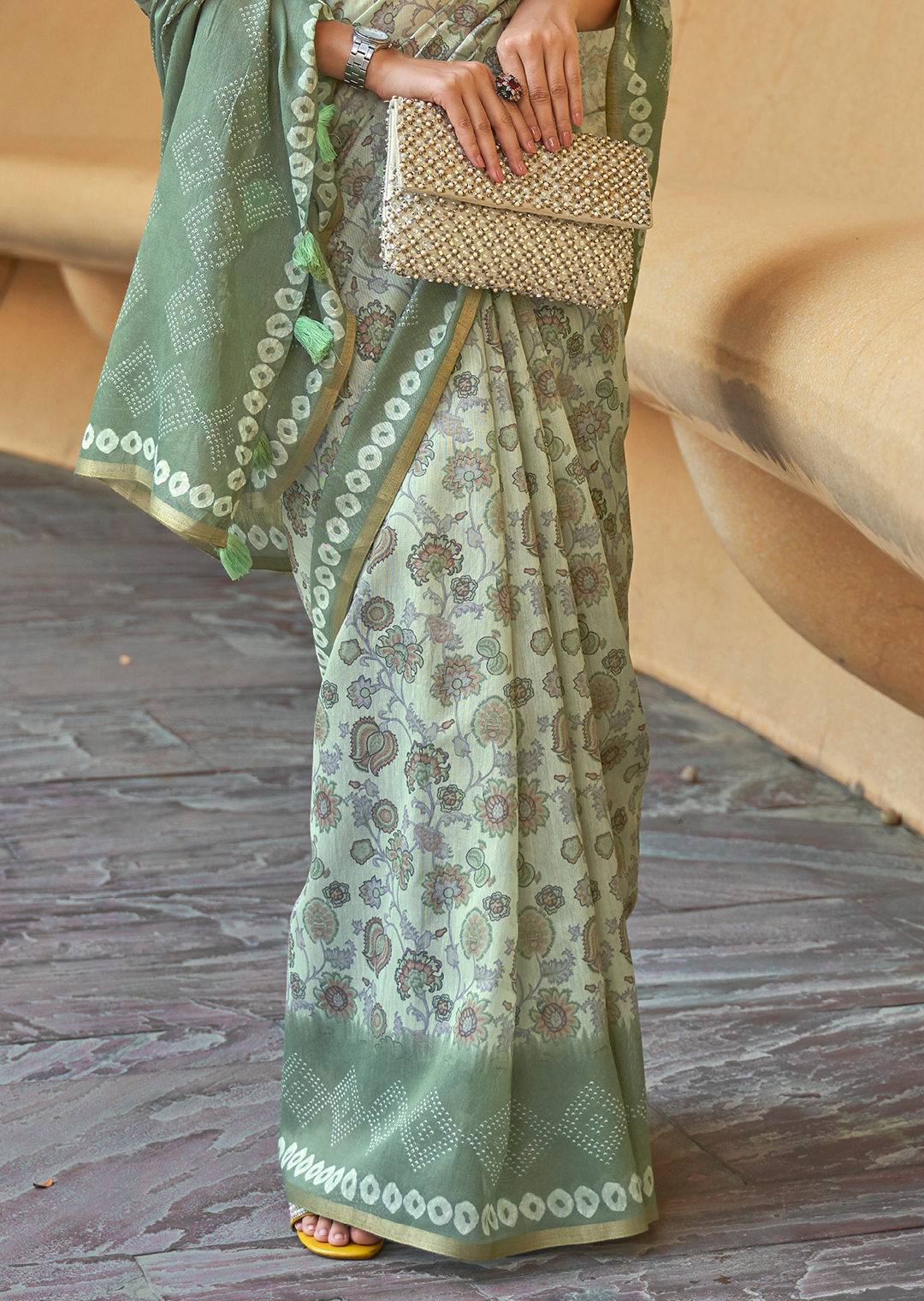 Mint Green Woven handloom Chanderi Cotton Saree