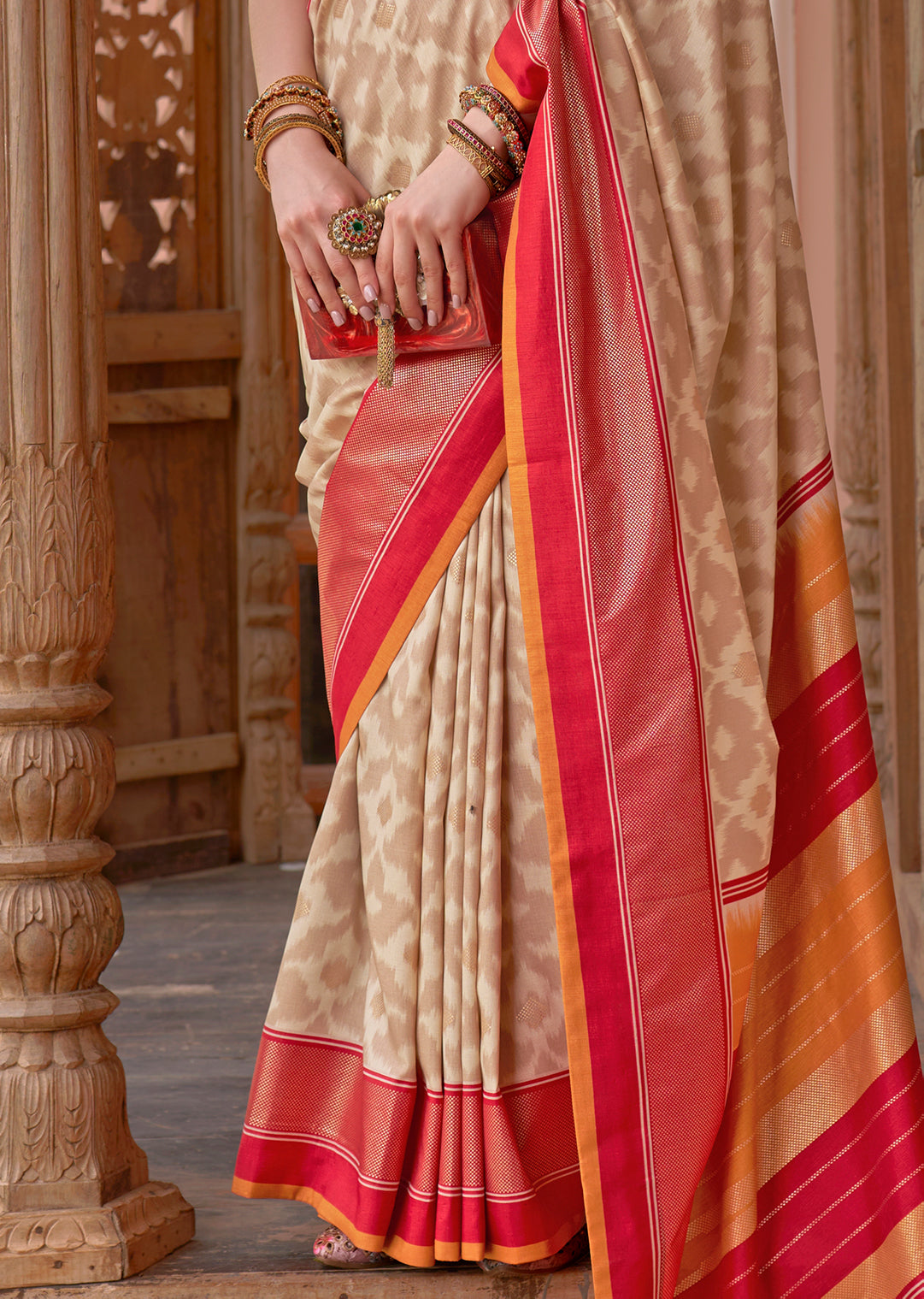 Ivory Woven Patola Silk Saree