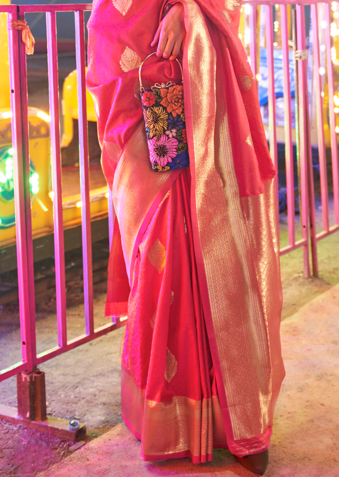 Coral Red Woven Handloom Kanjivaram Banarasi Silk Saree