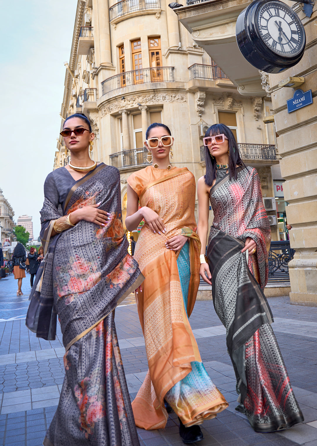 Black Woven Digital Printed Crepe Silk Saree