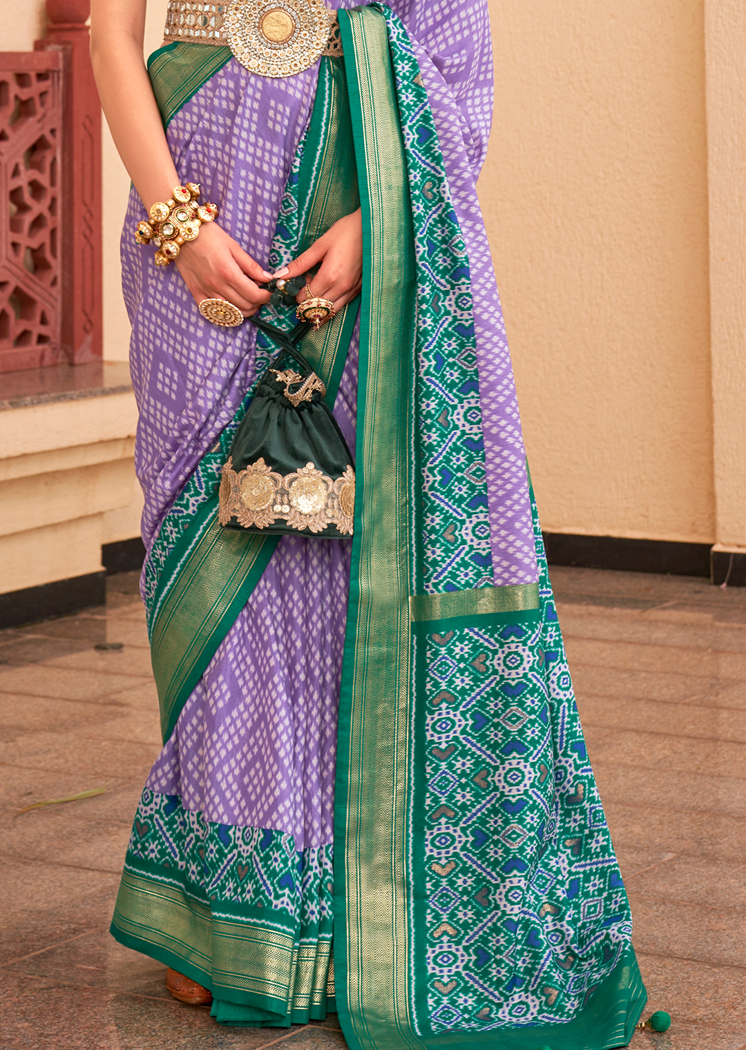 Lavender Purple Woven Patola Silk Saree