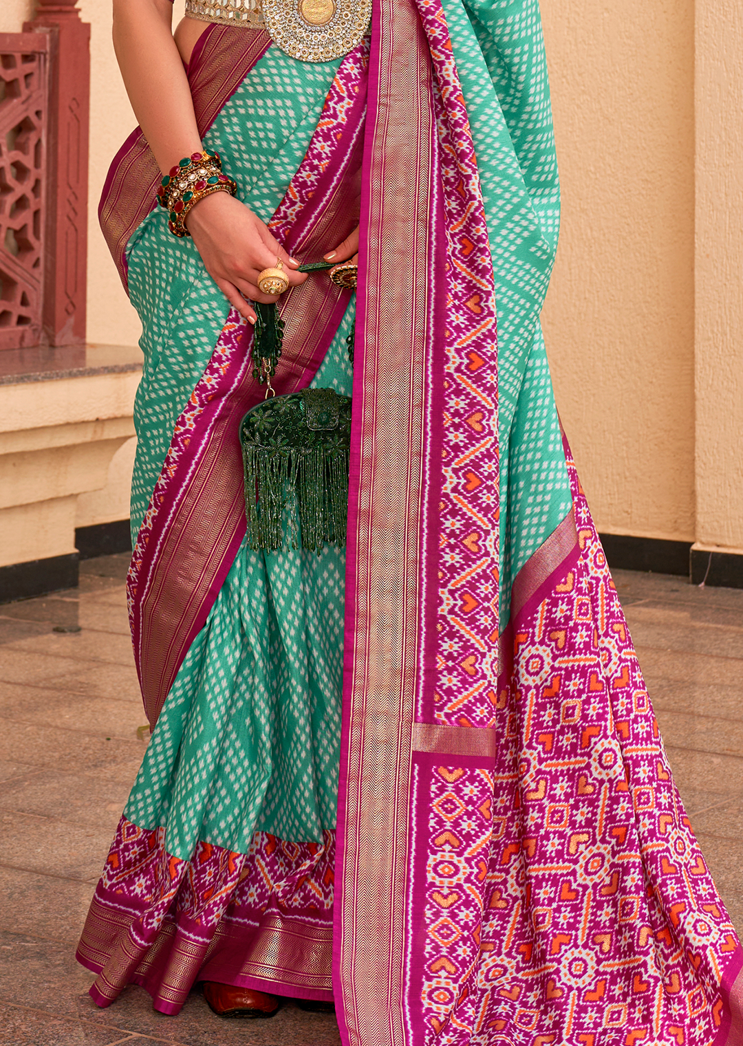 Tiffany Green Woven Patola Silk Saree