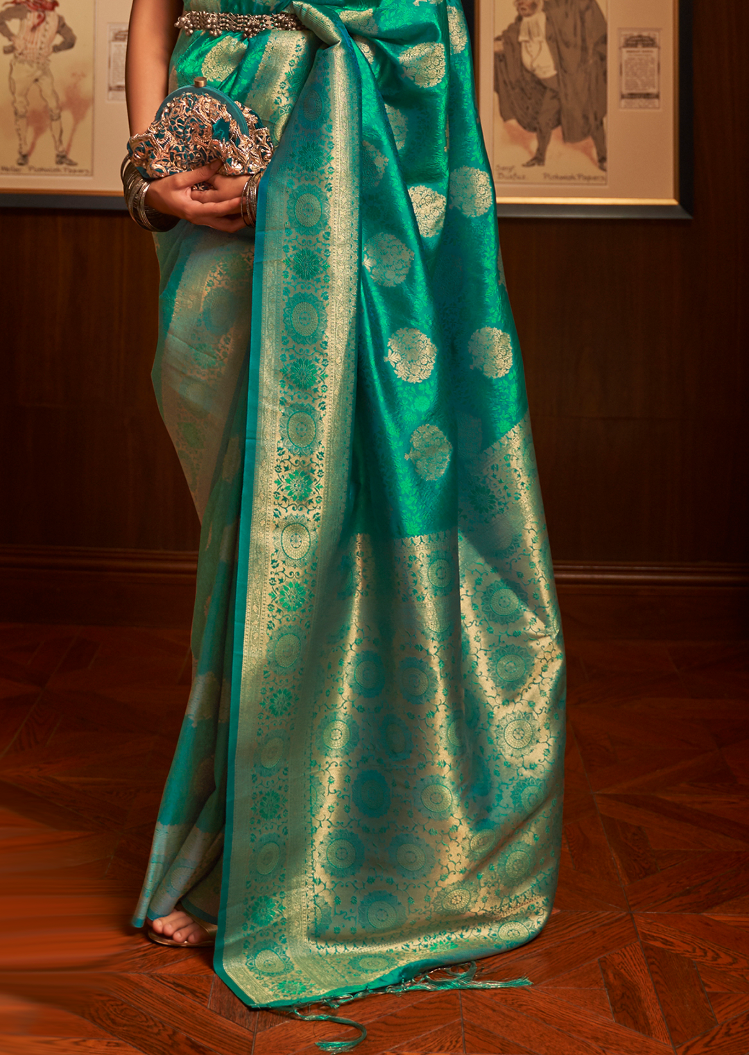 TURQUOISE GREEN ZARI WOVEN HANDLOOM BANARASI SILK SAREE