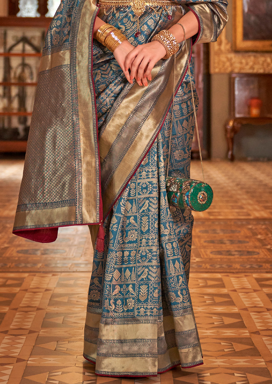 Steel Blue Woven Royal Patola Silk Saree