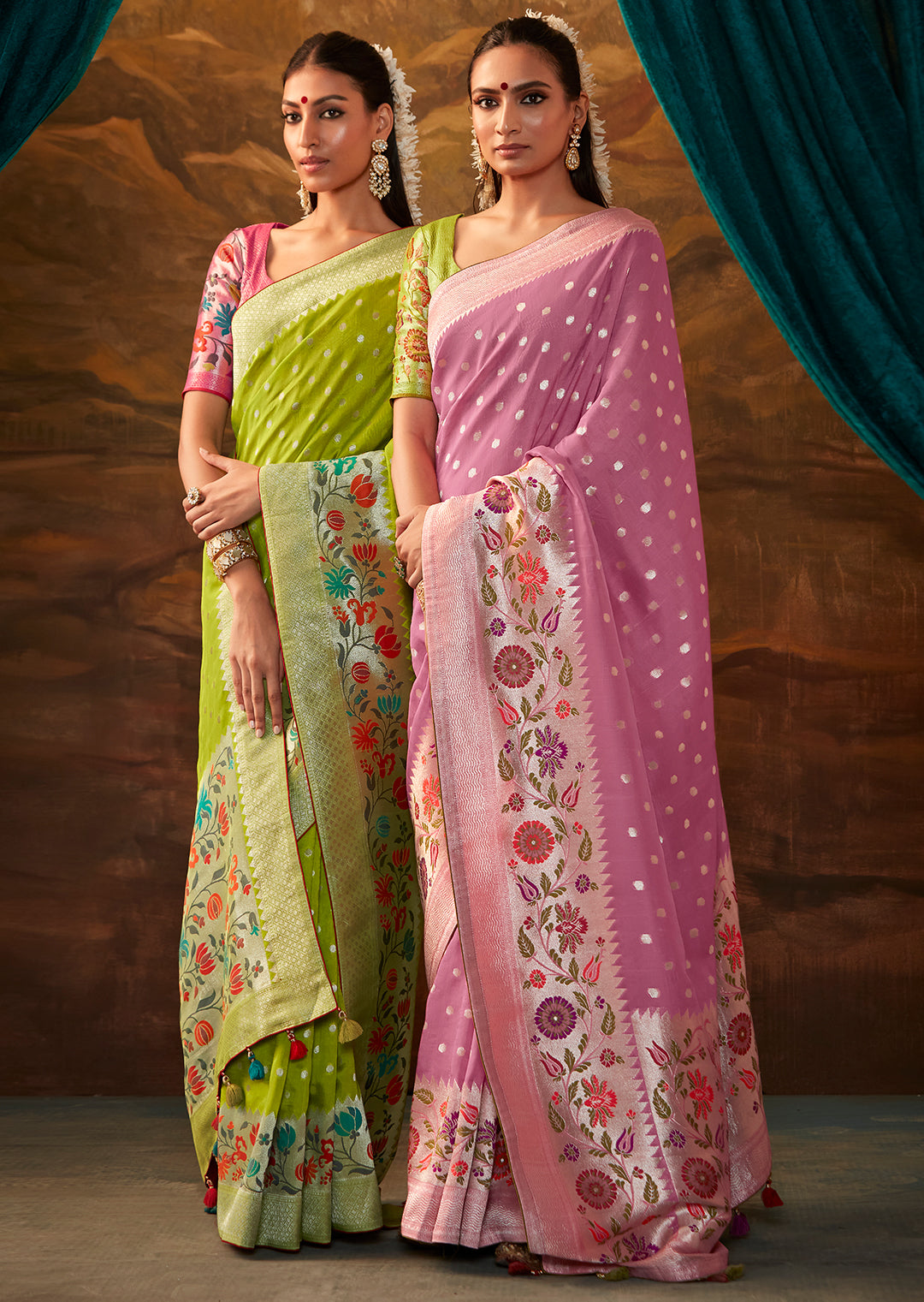 Wild Orchid Pink Zari & Resham Woven Designer Banarasi Silk Saree