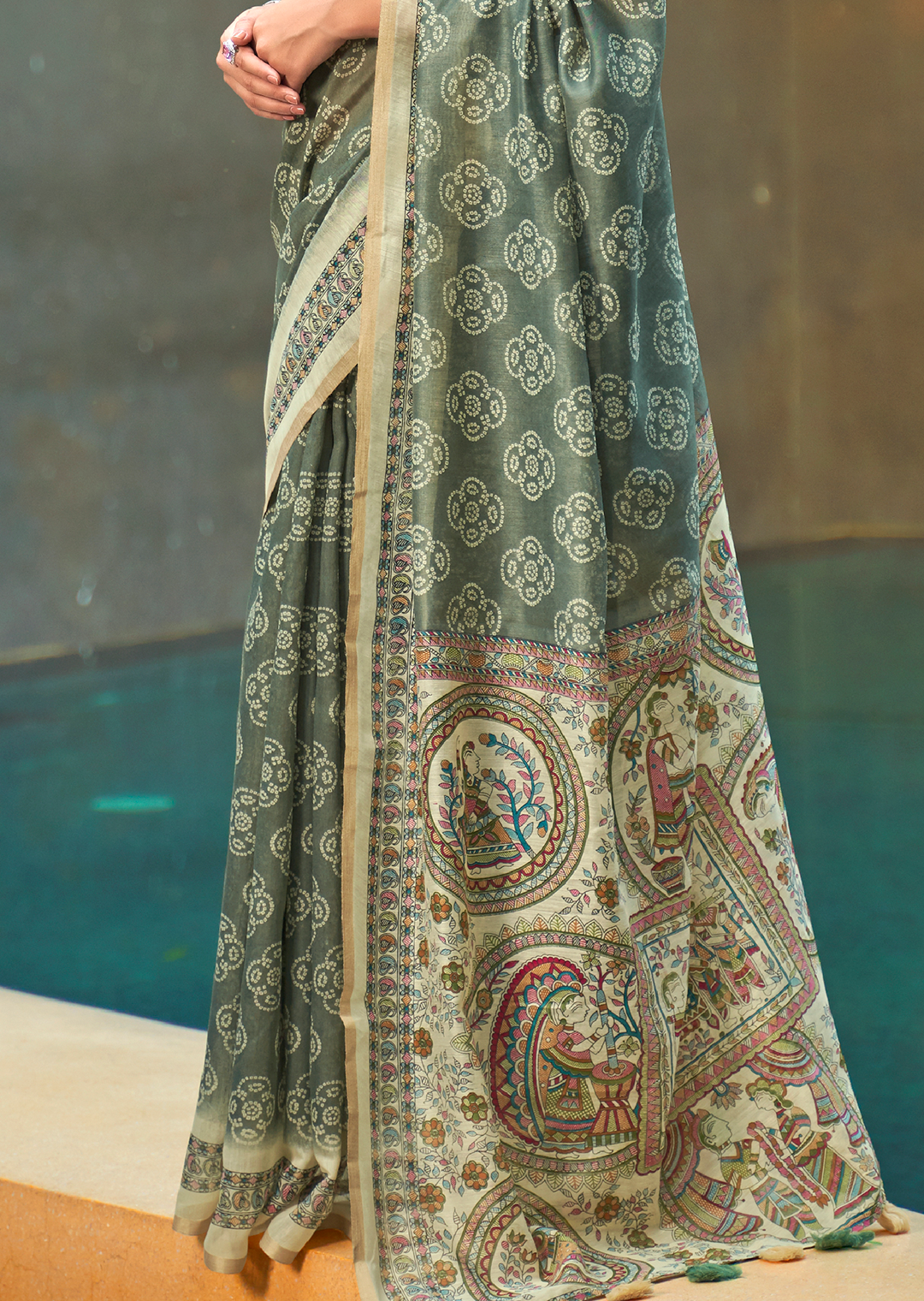 Moss Green Woven handloom Chanderi Cotton Saree