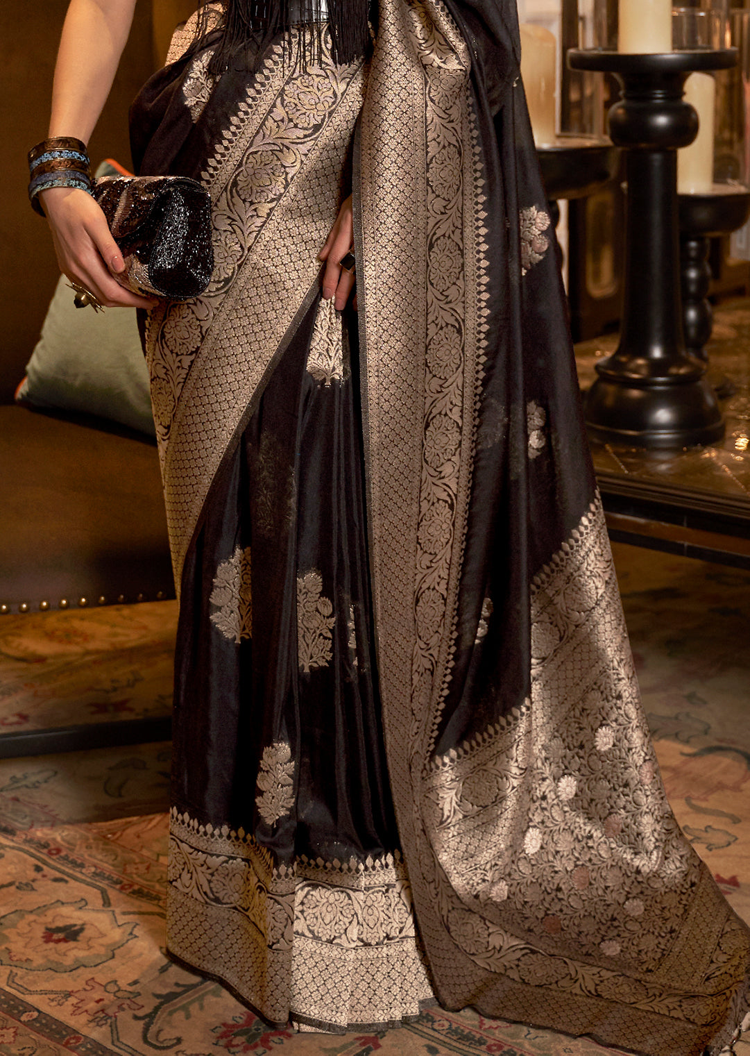 Black Zari Woven Pure Khaddi Banarasi Georgette Saree